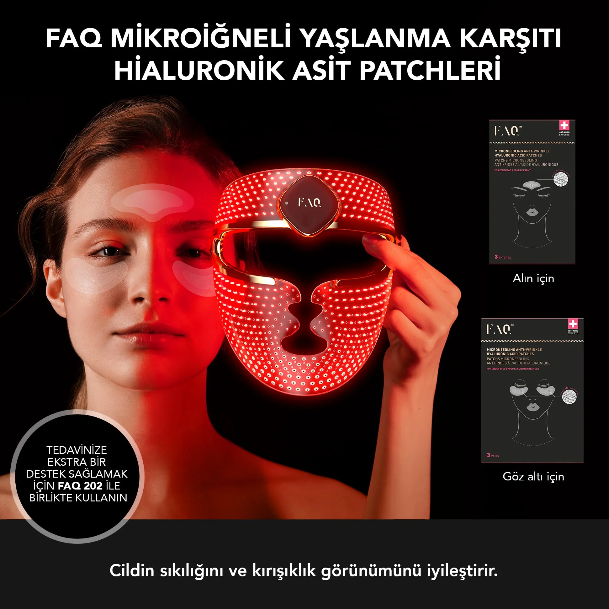 FAQ 202 Inteligentna Maska Przeciwzmarszczkowa NIR + 7 Diodowa Maska na Twarz + Mikroigłowa Przeciwzmarszczkowa Maska z Kwasem Hialuronowym na Obszary pod Oczami i Czołem - Maski na Twarz do