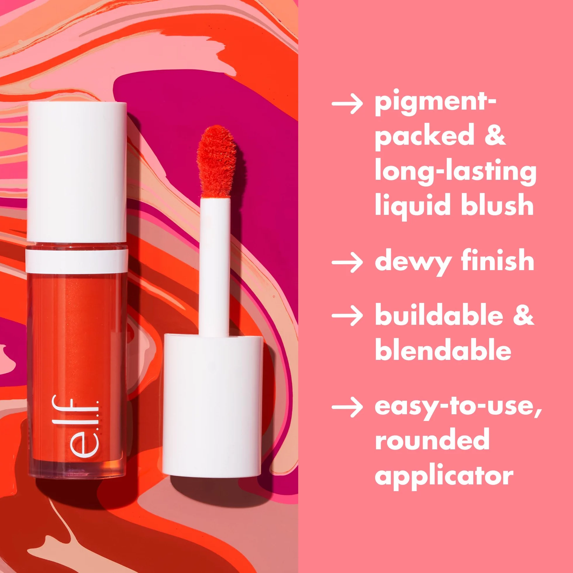 e.l.f. Camo Liquid Blush, długo utrzymujący się płynny róż do wysoko pigmentowanego koloru, zapewnia miękkie, miękkie wykończenie chrztu, wegański i nietestowany na zwierzętach, Suave Mauve