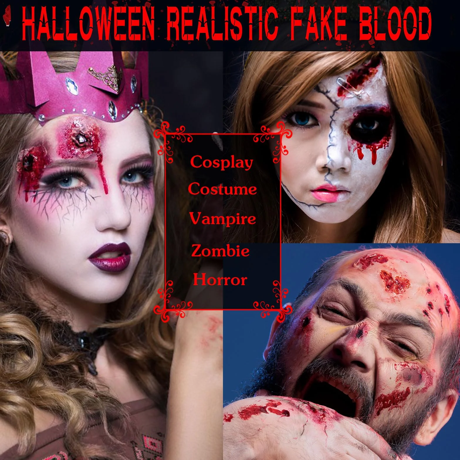 473ml Sztuczna Krew na Halloween, Płynna Krew Halloween, Sztuczna Krew, Realistyczna i Straszna do Zombie, Wampirzych Zębów, Przebrania i Makijażu Potworów, Sztuczna Krew do Skóry