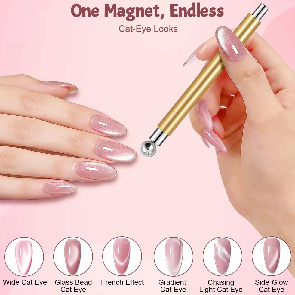 Magnes Cat Eye do paznokci, dwustronny magnetyczny długopis z okrągłą magnetyczną perłą, wielofunkcyjne narzędzie do żelowego lakieru Cat Eye do zdobienia paznokci w domu DIY, żółty