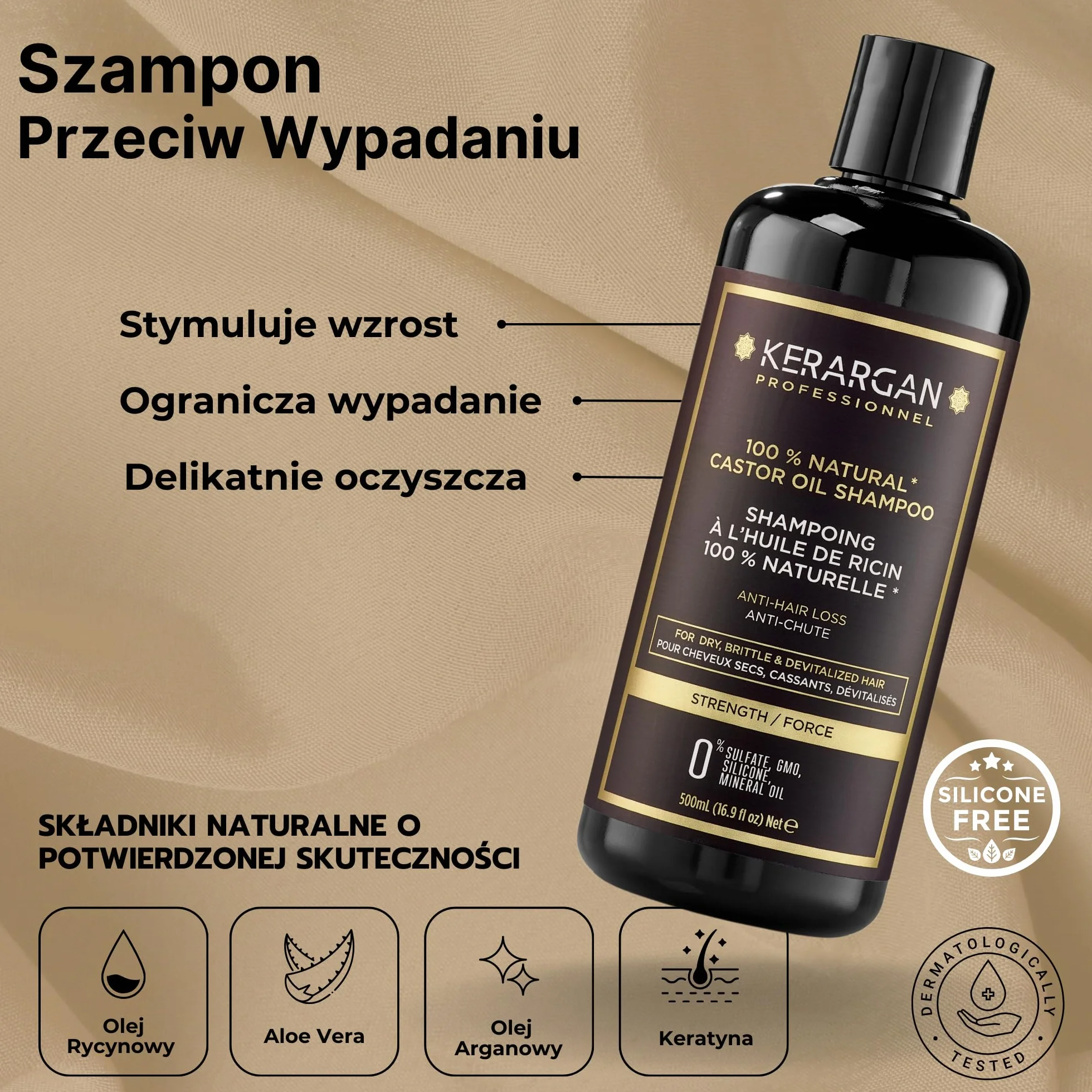 Kerargan Zestaw Przeciw Wypadaniu Włosów Szampon i Odżywka z Olejem Rycynowym 2x500 ml