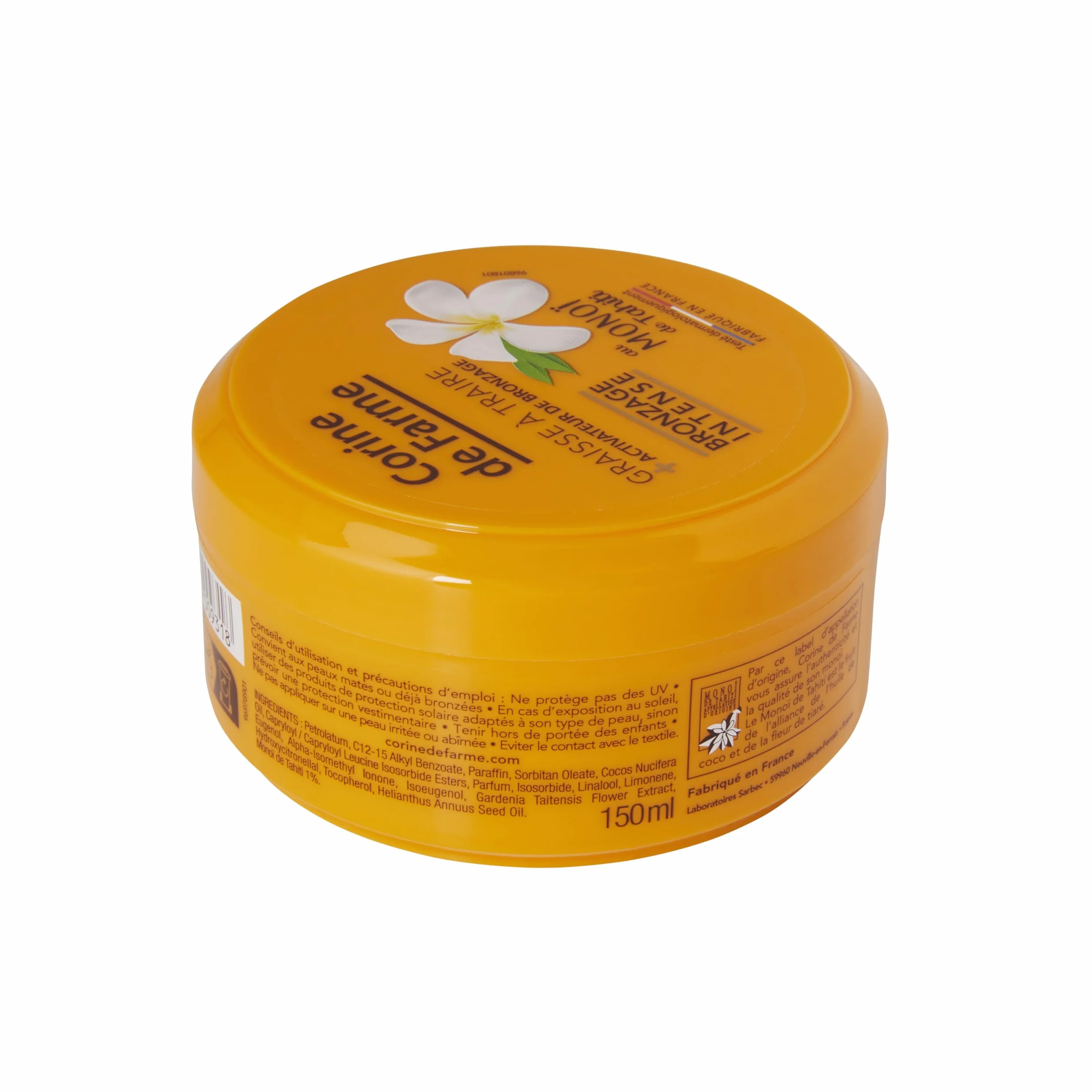 Corine de Farme - Smar do pieczenia z aktywatorami opalania o zapachu wysp - Monoi z Tahiti - bez samoopalacza - do skóry matowej/już opalonej - 150ml