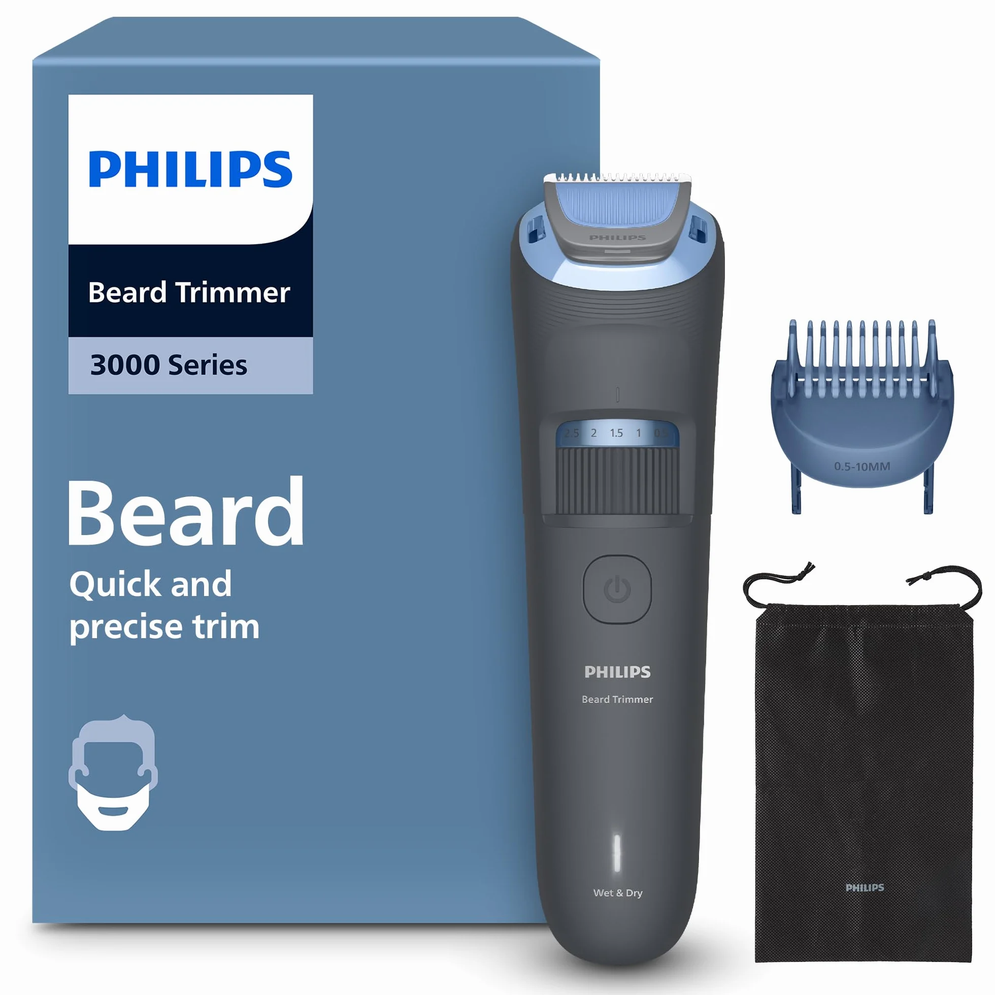 Philips Trymer do brody seria 3000 BT3619/15, samoostrzące się ostrza, 20 ustawień, wodoodporny