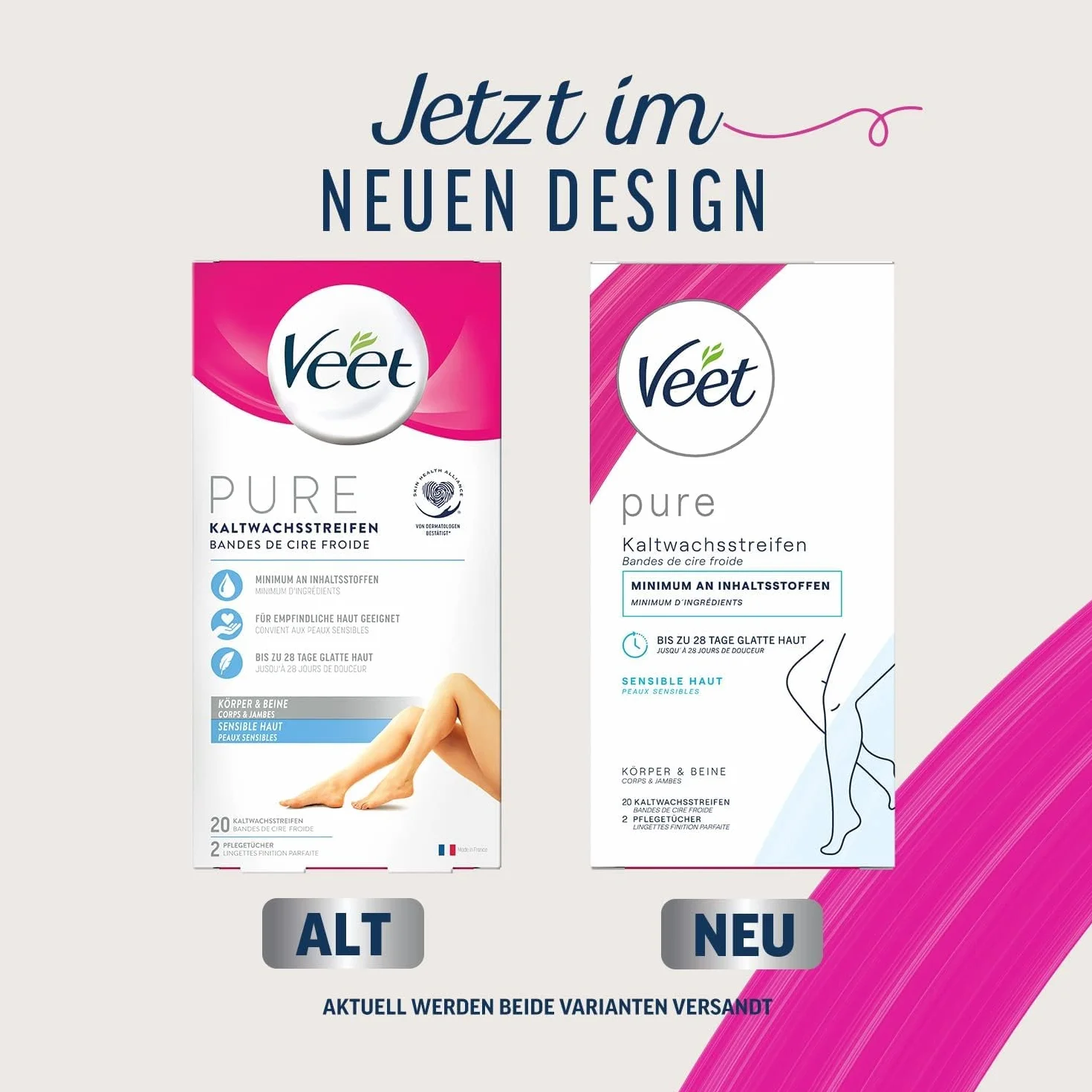 Veet Paski woskowe Easy-Gelwax Technology nogi i ciało do skóry wrażliwej, 20 sztuk