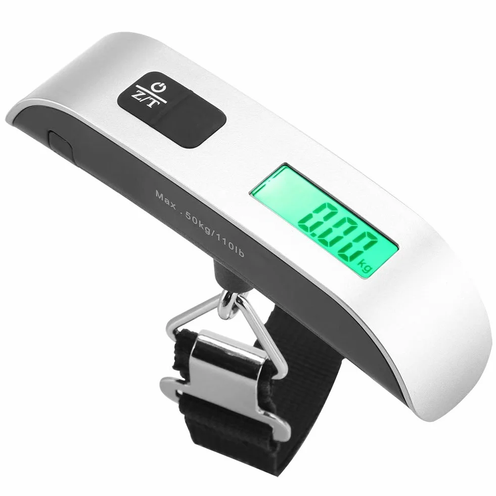 Waga bagażowa cyfrowa, przenośna waga do podróży 50 kg z ekranem LCD i podświetleniem dla kontroli wagi przed wyjazdem