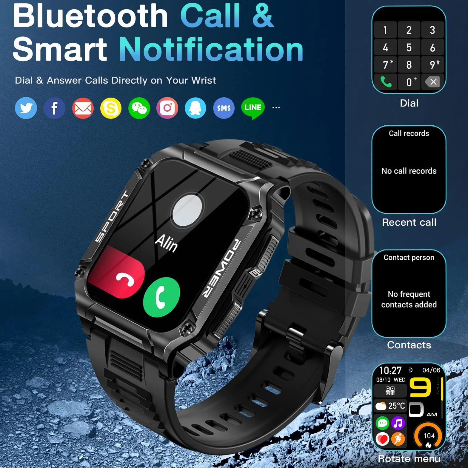 Męski smartwatch męski, 1,95" HD Smartwatch, wodoodporny zegarek sportowy 5 ATM ze 100 trybami sportowymi, trackery aktywności, kalorie, tętno, sen SpO2, odtwarzacz muzyczny, przypomnienie SMS