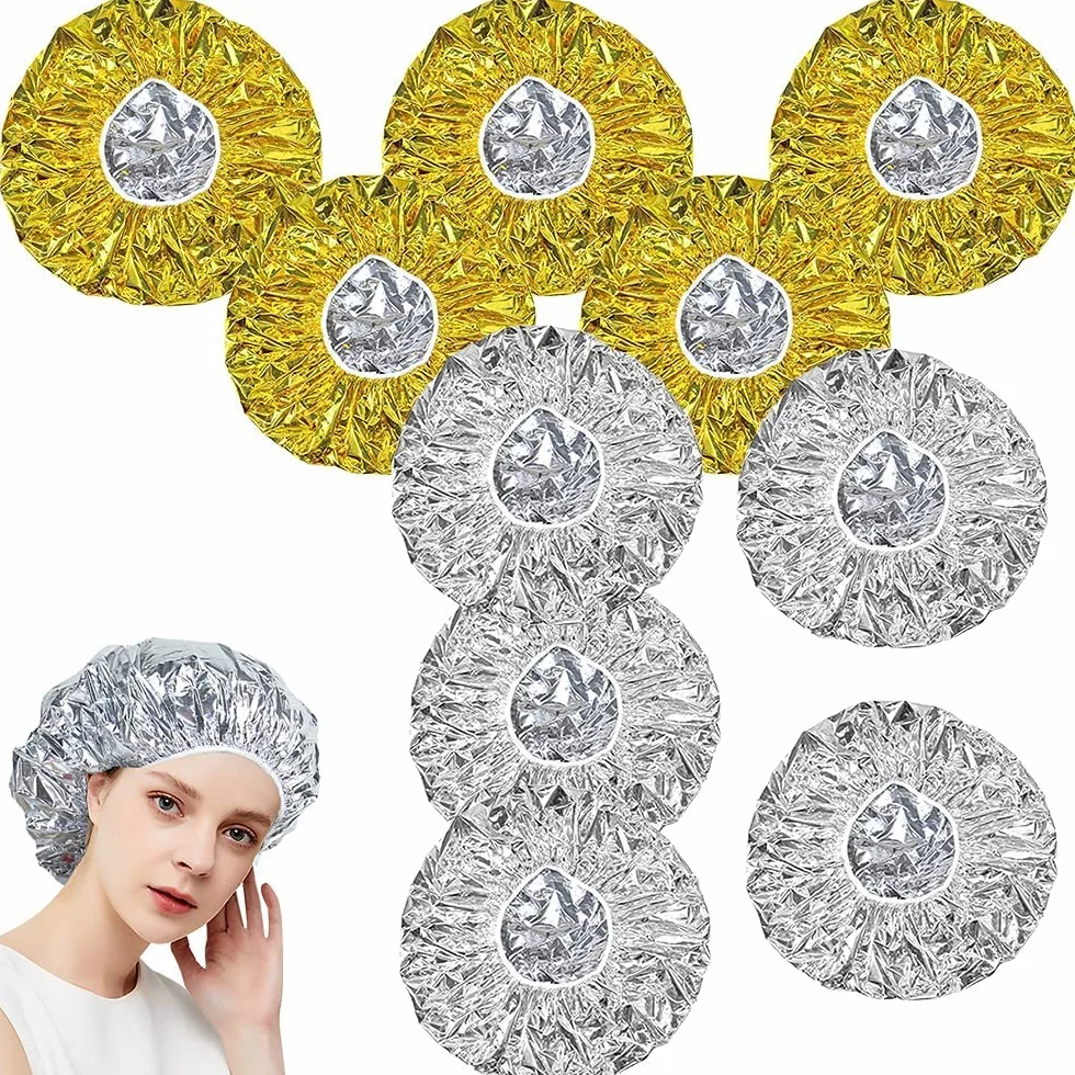 czepki grzewcze z folii aluminiowej, 10 sztuk, czepki prysznicowe, do wielokrotnego użytku, z folii aluminiowej, czepki do włosów, dla kobiet i mężczyzn (złoty, srebrny)