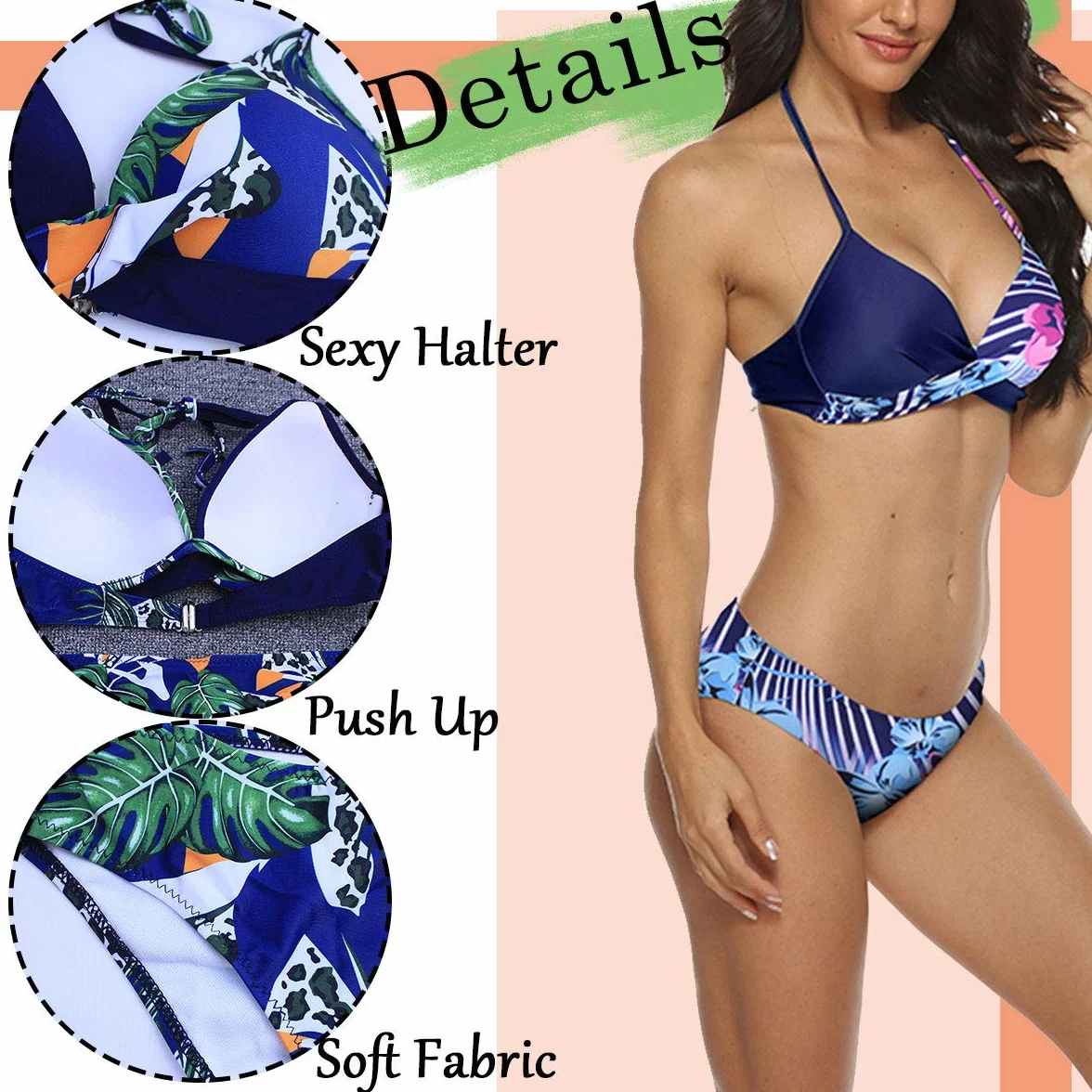 CheChury Damski 2-częściowy strój kąpielowy Sexy Tie-Dyed Zestawy Bikini Push Up Wyściełane wyszczuplające Trójkąt Pończochy Swimwear