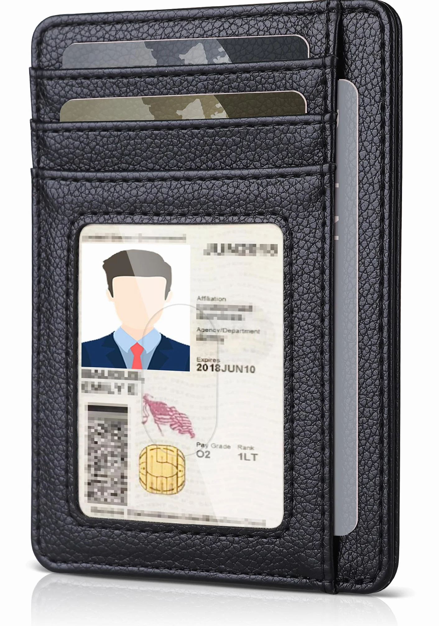 Teskyer Portfel na karty, wąskie portfele na karty kredytowe, minimalistyczne, blokowanie RFID, 1 okienko na dowód osobisty, mieści do 8 kart, Czarny, Slim (11.7 x 8.1 x 1 cm), Minimalistyczny