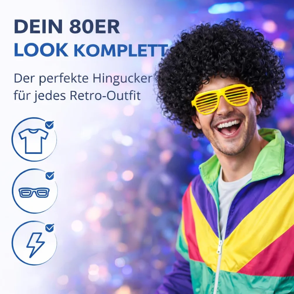 Peruka afro kręcona w stylu mullet retro na karnawał i imprezy kostiumowe lata 80 90 czarna
