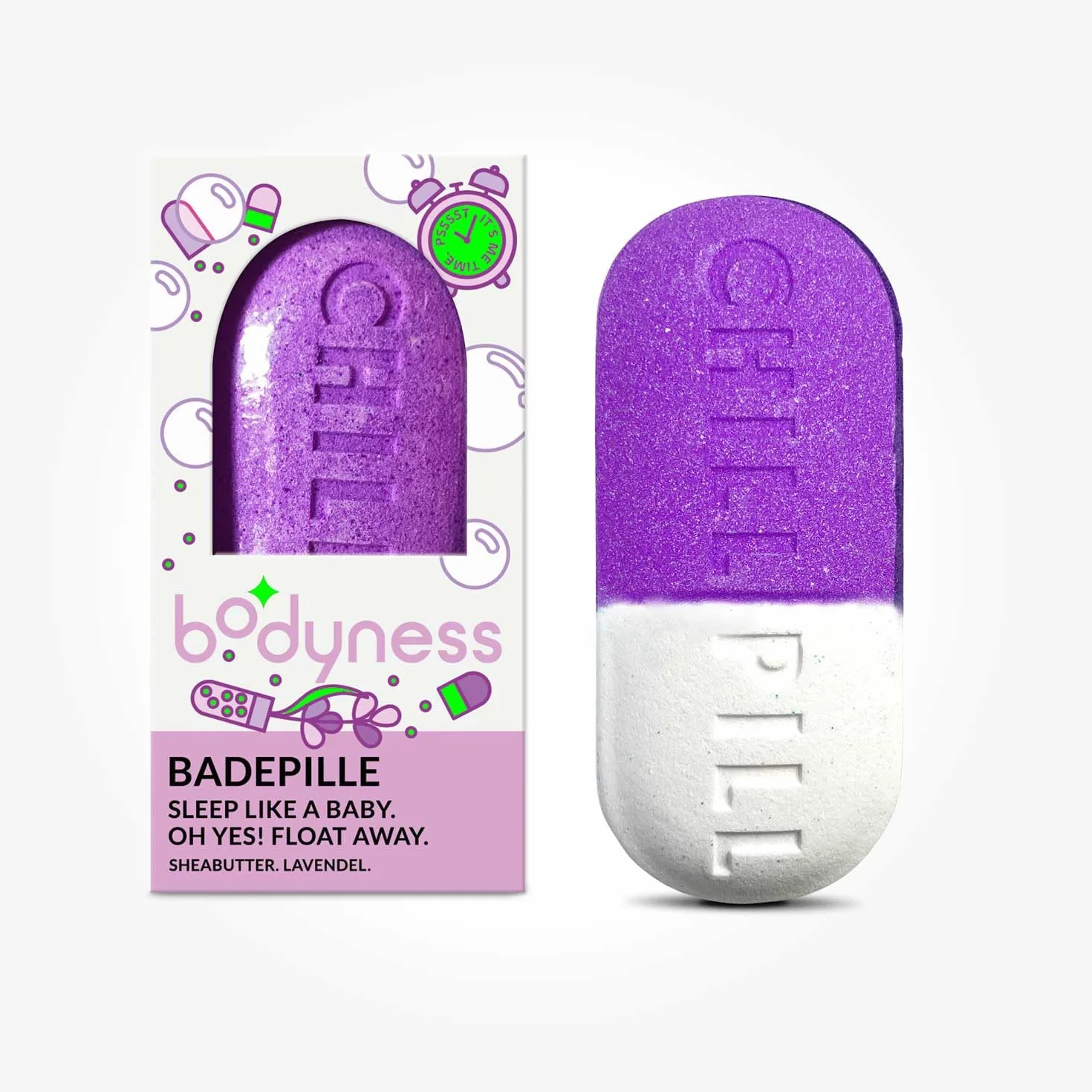 CRAZE Bodyness Bath Bomb Chill Pill – kula do kąpieli w kształcie tabletek, kula do kąpieli do pielęgnacji skóry i relaksu z aromatem, 70 g