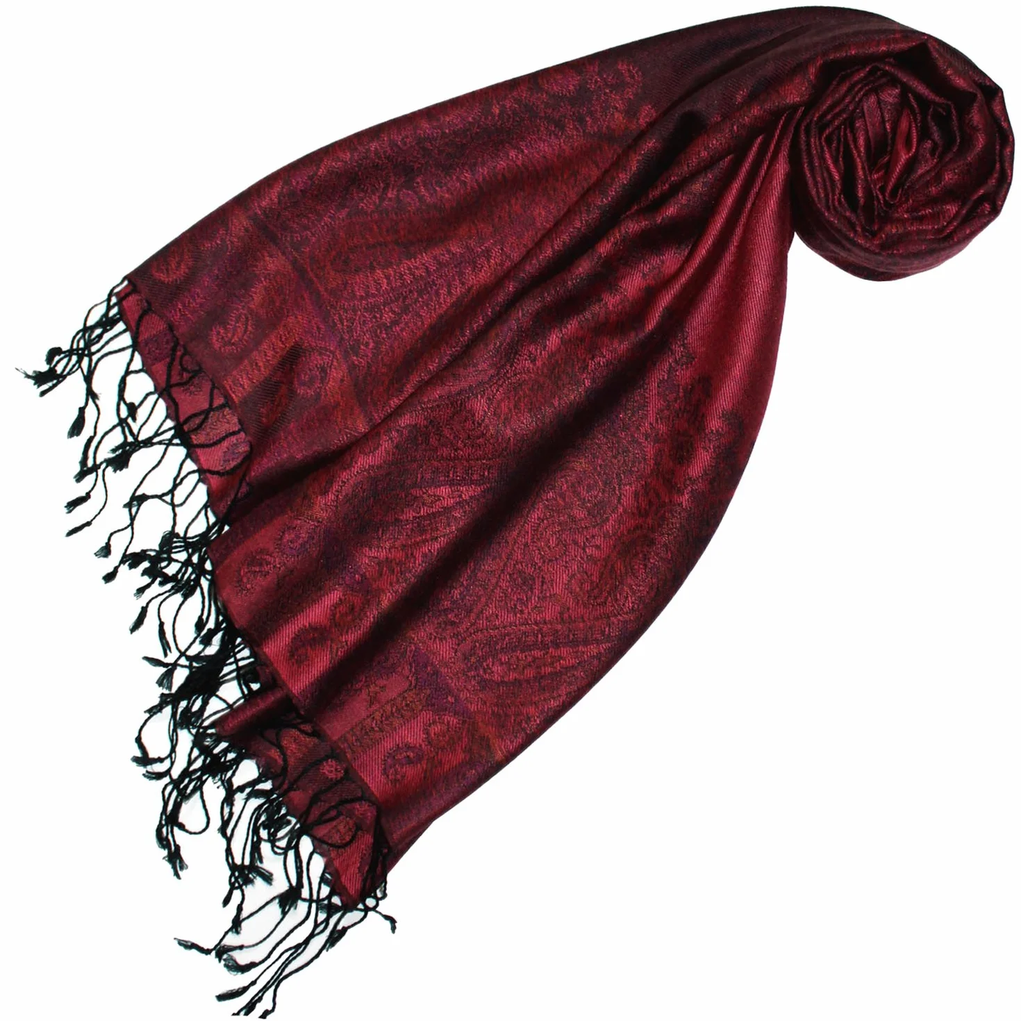 LORENZO CANA Włoski szalik paszmina szal 180 cm x 71 cm Paisley ciemnoczerwony fioletowy 781588