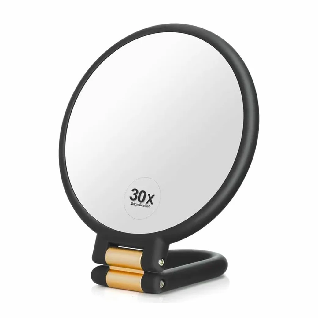 Matowe czarne 30X/1X dwustronne lusterko podróżne - przenośne i składane lusterko do makijażu