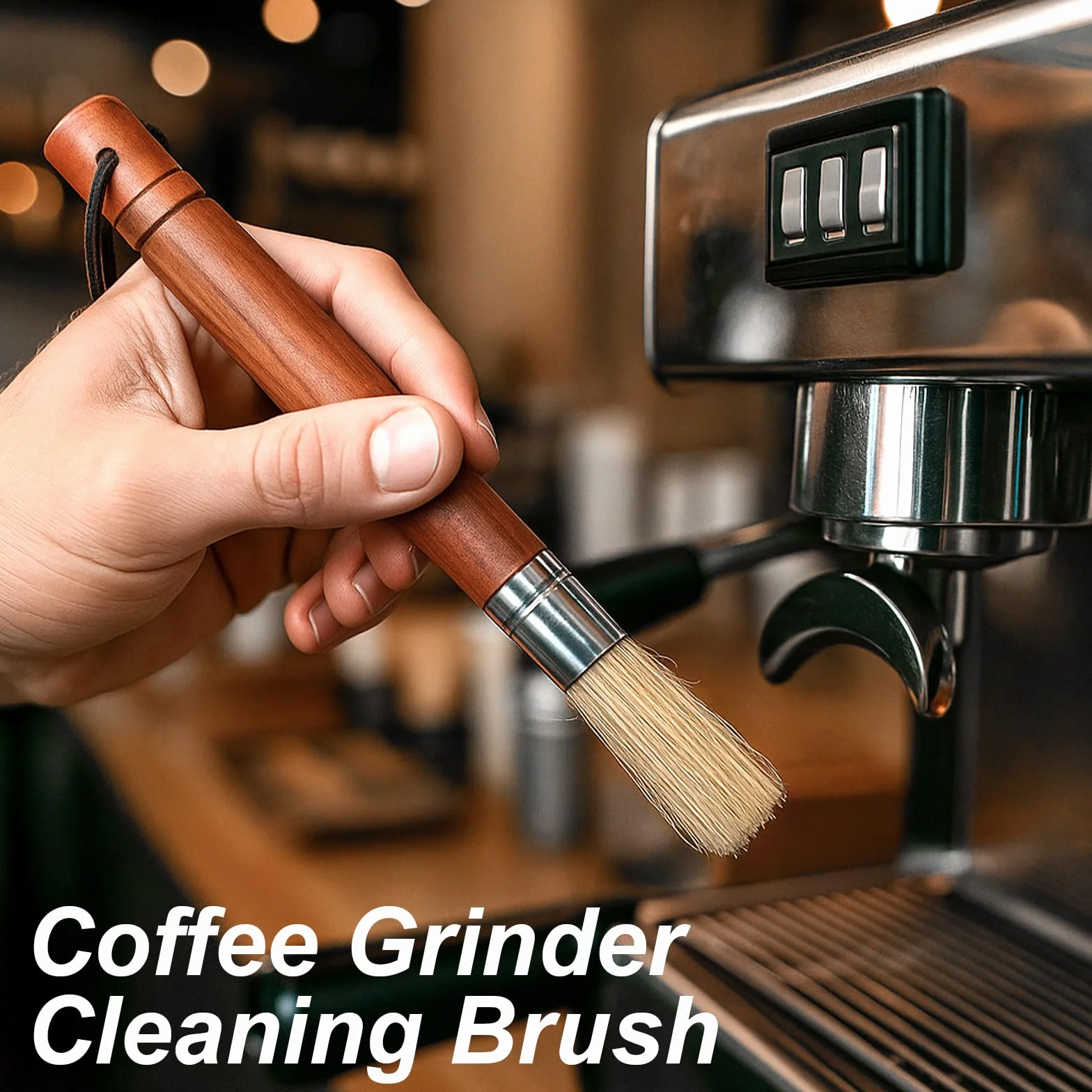 Andibro Szczotka do czyszczenia młynka do kawy z naturalnym włosiem, drewnianym uchwytem, do ekspresu espresso, narzędzie baristy, akcesoria kuchenne domu, z pętlą