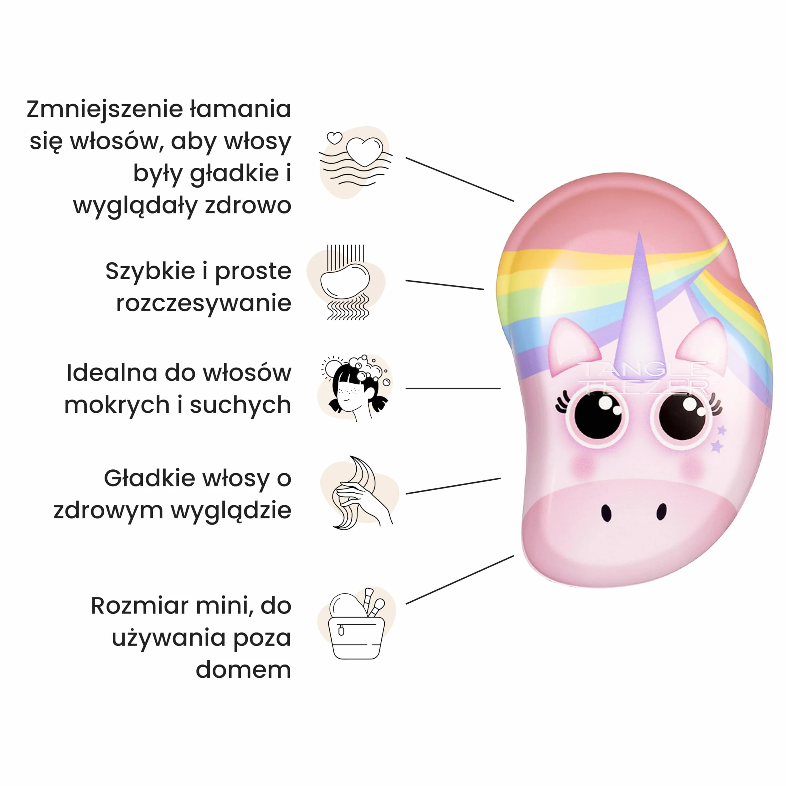 Tangle Teezer Mini Original szczotka do rozczesywania włosów mokrych i suchych Tęczowy jednorożec