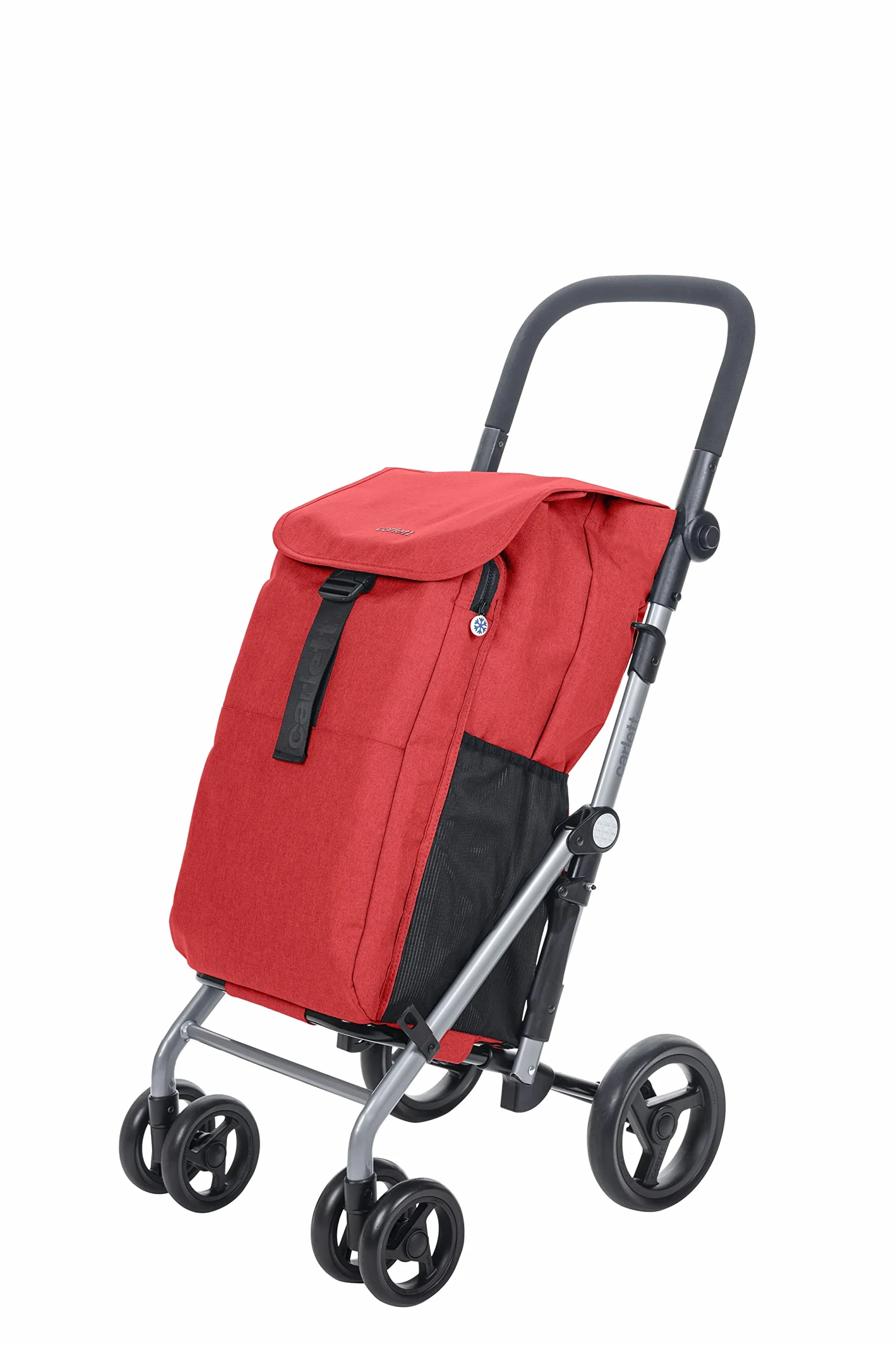 Carlett – Wózek na zakupy 4-kołowy, składany wózek do supermarketu o dużej pojemności 25kg, główna komora 53 l, kieszeń termiczna 9 l oraz kieszonka z tyłu, Lett430 Classic Duo, czerwony