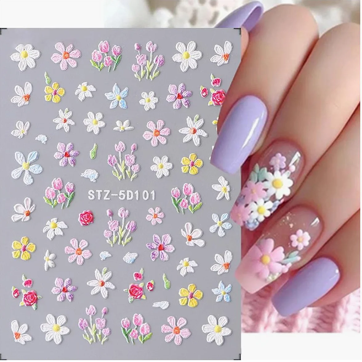 JMEOWIO 3D Kwiat Naklejki na Paznokcie 4 Arkuszy Nail Art Sticker Samoprzylepne Naklejek na Paznokcie Dekoracji Paznokci