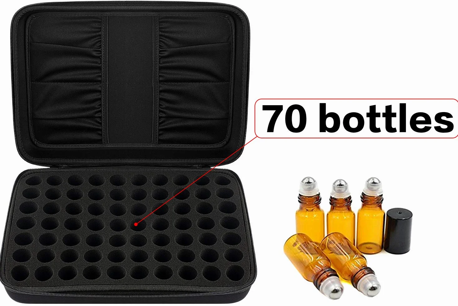 70 olejków eterycznych walizka do noszenia, torba na butelki 5 ml, 10 ml, 15 ml, z twardą obudową na zewnątrz i wkładką piankową, idealna w podróży, czarny, M