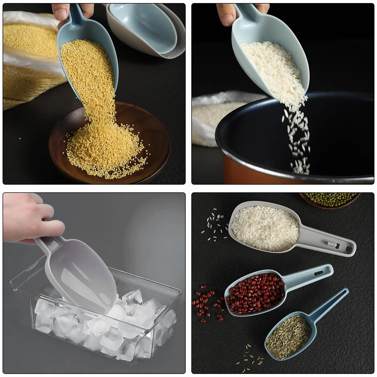 3-częściowy zestaw plastikowych łyżek do lodów, 1 mocny haczyk bez zarysowań, wielofunkcyjny, zapobiegający oparzeniom, łyżka do jedzenia, bar kuchenny, mąka, deser, kawa, łyżka do lodów, łopatka do