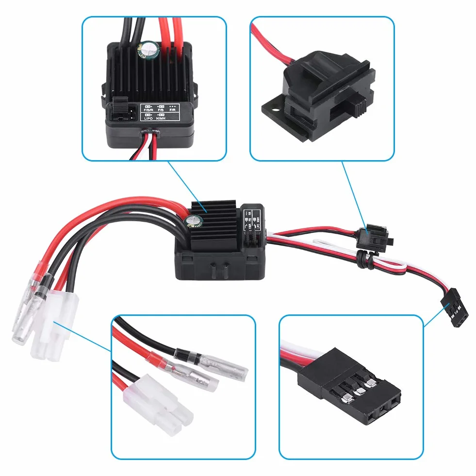 RC Car ESC Brushed 60A ESC Brushed ESC, Waterproof Brushed 1060 60A ESC 60A ESC Brushed for Touring RC Car Truggy 1/10 RC Car Complete Motors