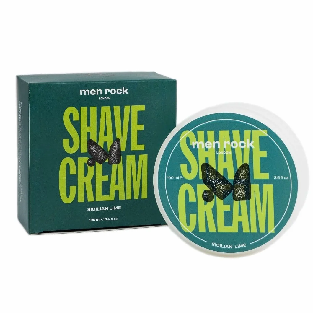 Men Rock Sicilian Lime Shave Cream for a Classy Wet Shaving Experience, Deeply Hydrates and Nourishes Skin, Zesty Sicilian Lime and Spicy Black Pepper Fragrance 100ml