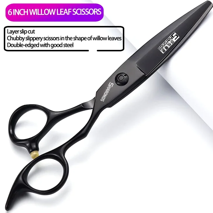 Zestaw nożyczek do strzyżenia włosów, nożyczki do włosów SHARONDS 440C, czarne (15,5 cm, 3 sztuki - A)