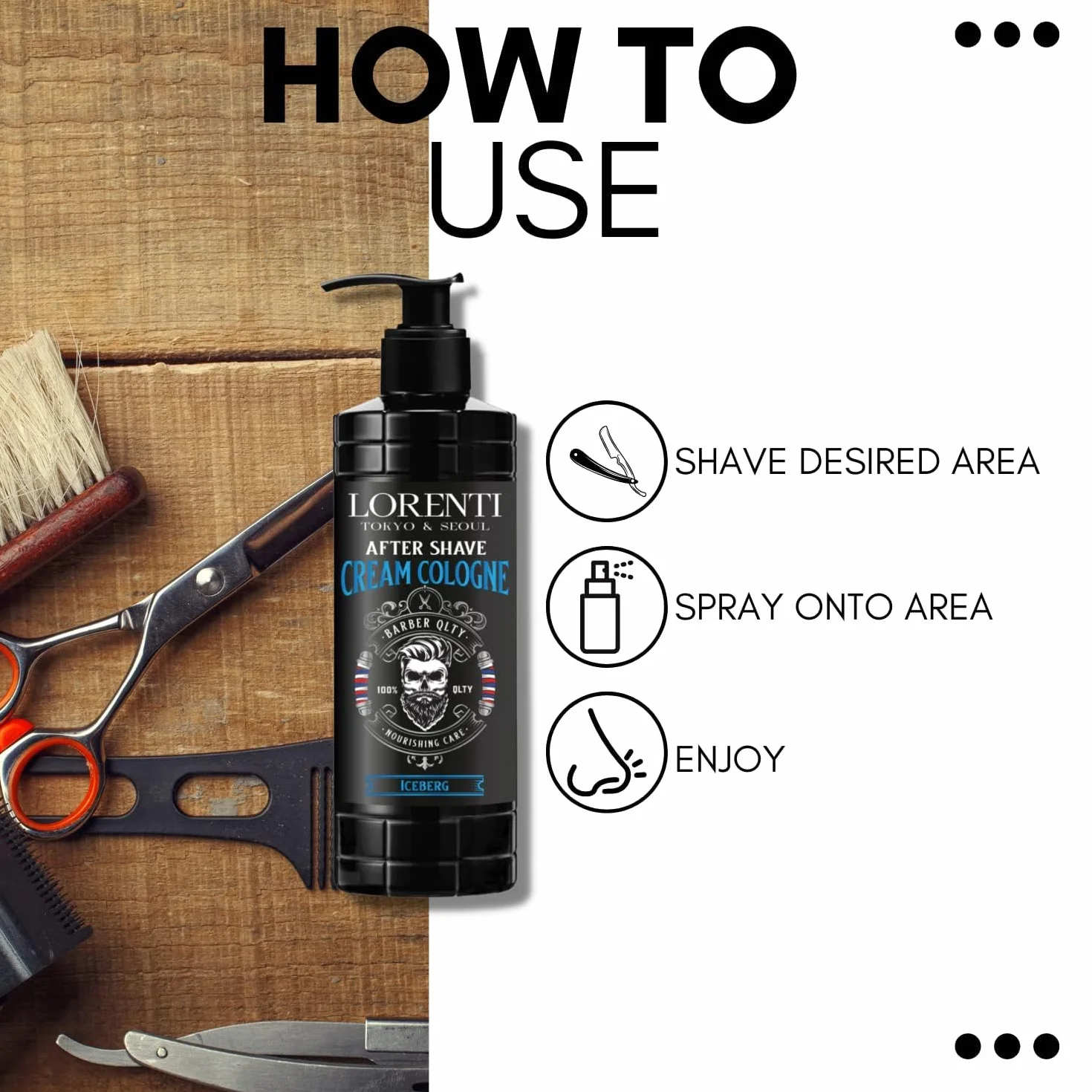 LORENTI TOKYO & SEOUL Barber After Shave Cream Cologne Lotion męski 400 ml lodowy | balsam po goleniu | Żel po goleniu fryzjerski