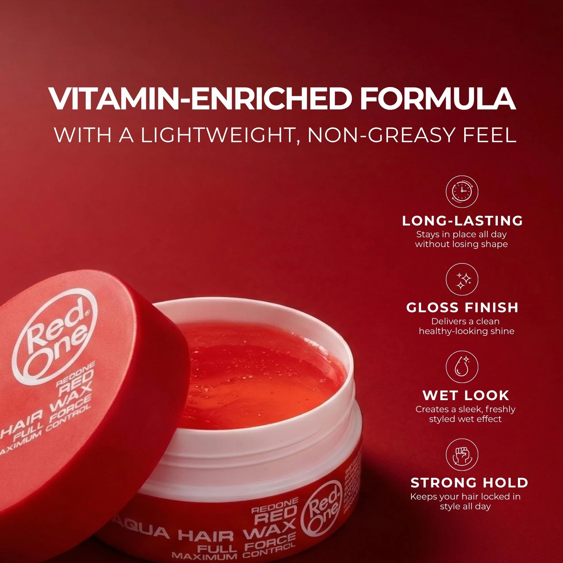 RedOne Wodny wosk do włosów czerwony 150 ml | kontrola krawędzi | ultra przyczepność | wosk do włosów dla mężczyzn i kobiet | zapach truskawek | maksymalna kontrola