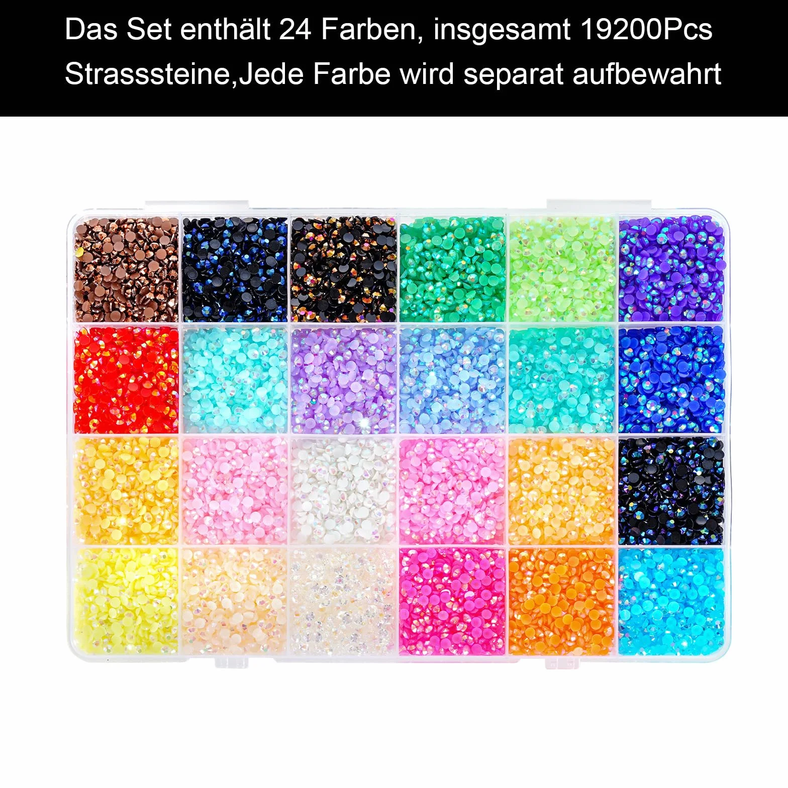 19200 sztuk kamieni strasu do paznokci, 24 kolory, 3 mm błyszczące kamyczki do majsterkowania, okrągłe błyszczące kamyczki z pęsetą i rysikiem, zestaw bedazzler do majsterkowania DIY, dekoracji