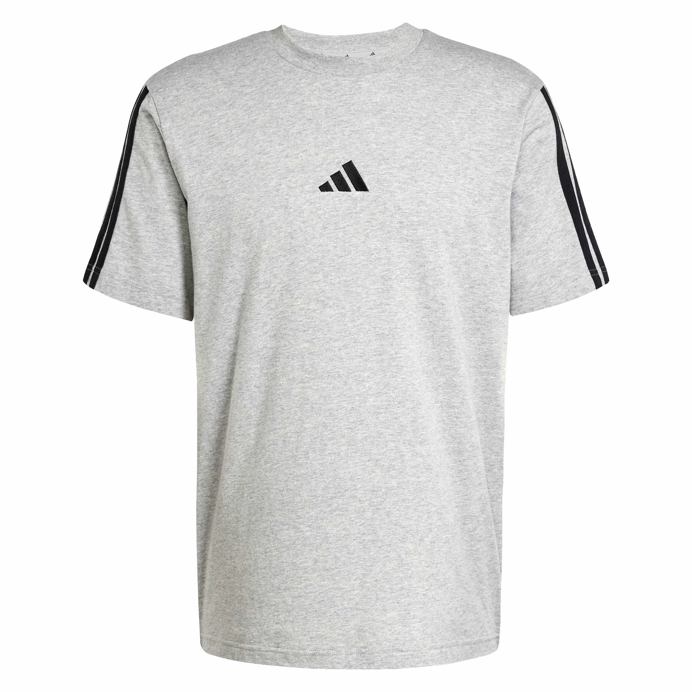 adidas Mezczyzni Essentials Three Stripes Single Jersey Shirt, Medium Grey Heather/Black, L