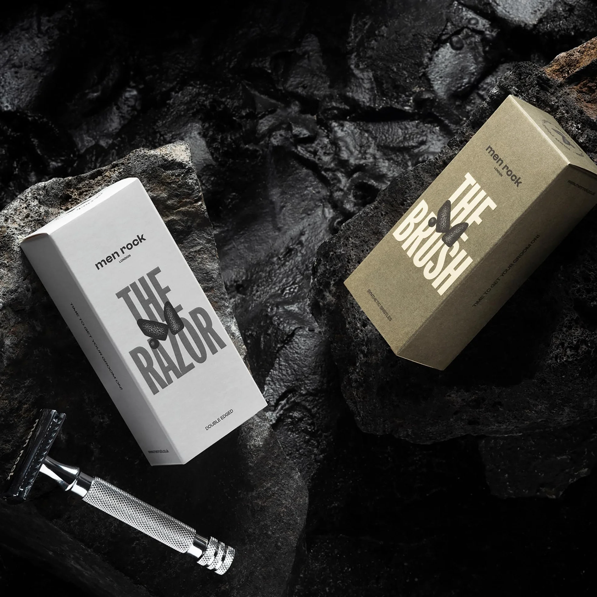 Men Rock Shaving Brush with Synthetic Bristles, Helps to Remove Unwanted Dead Skin and Avoid Irritation, Soft Bristles and Comfortable Handle, Vegan Friendly