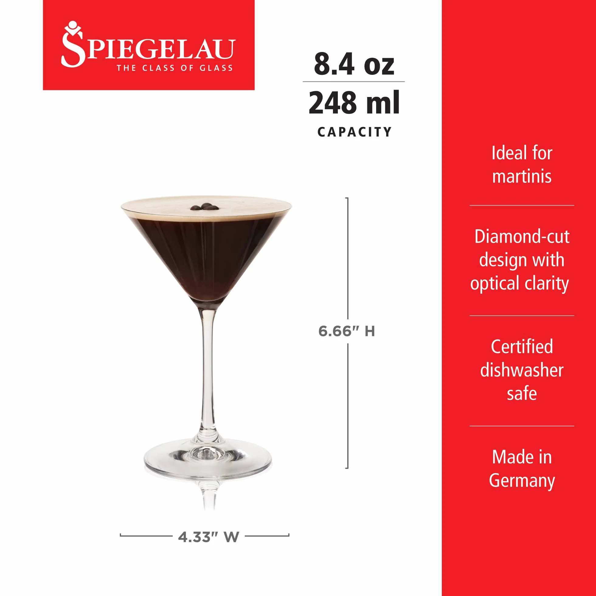 Spiegelau 4-częściowy zestaw kieliszków do martini, szklanki koktajlowe, szkło kryształowe, 220 ml, Lifestyle, 4450194