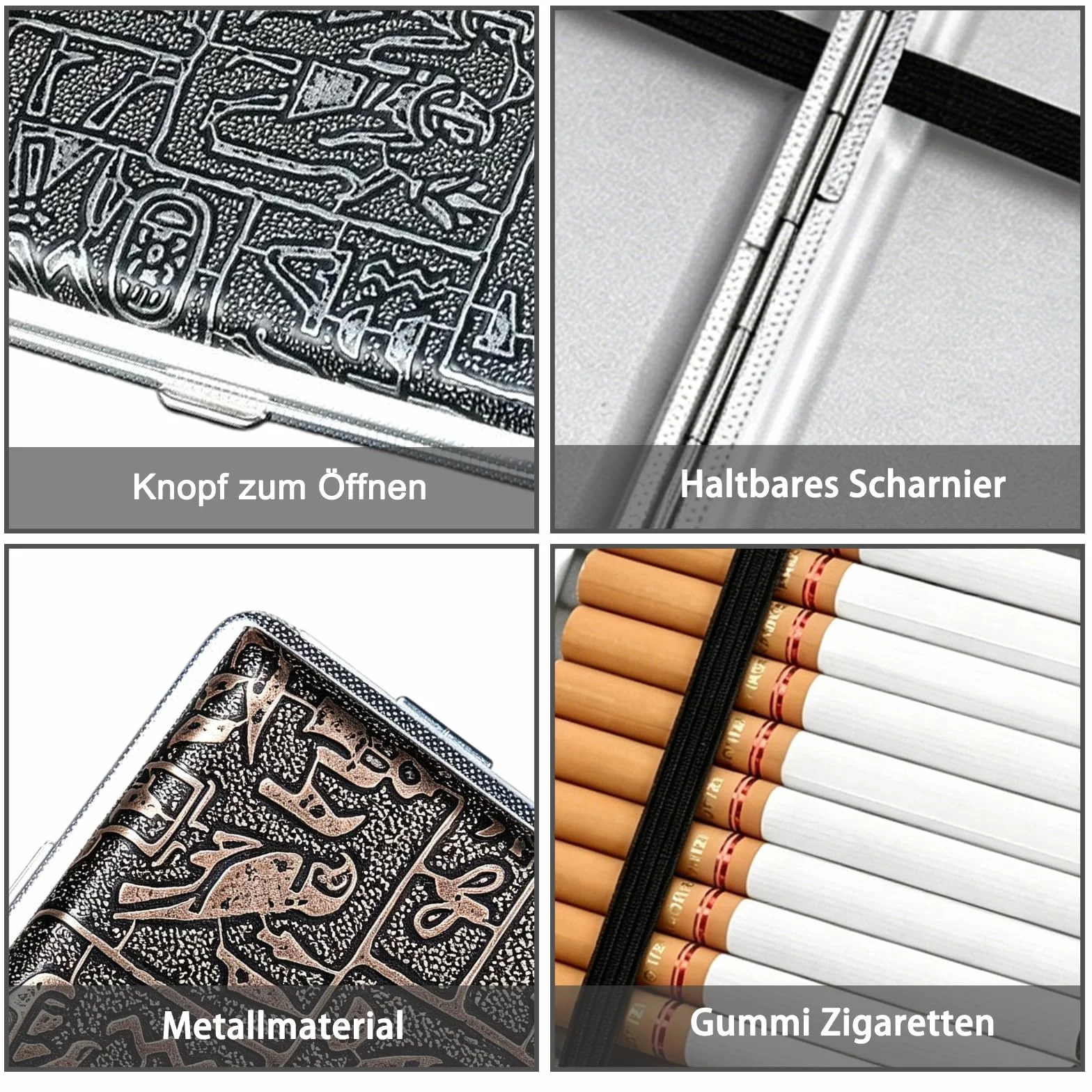 Papierośnica ze skóry metalowej, 2 sztuki papierośnic z poliuretanu (PU) na 20 papierosów, ze stali nierdzewnej, 9,5 x 9,8 x 1,8 cm, do kieszeni spodni i koszulek (kolor srebrny i złoty)