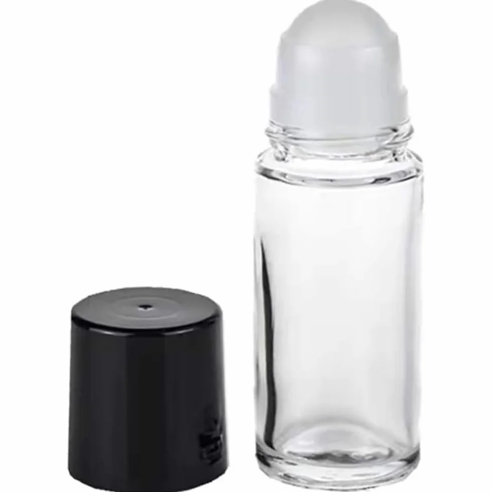 Roll on szklane butelki na olejki eteryczne, 30 ml, 2 sztuki napełnianych pustych pojemników z nakrętką kulkową, przezroczyste, szczelne, do olejków eterycznych, masaży zapachowych