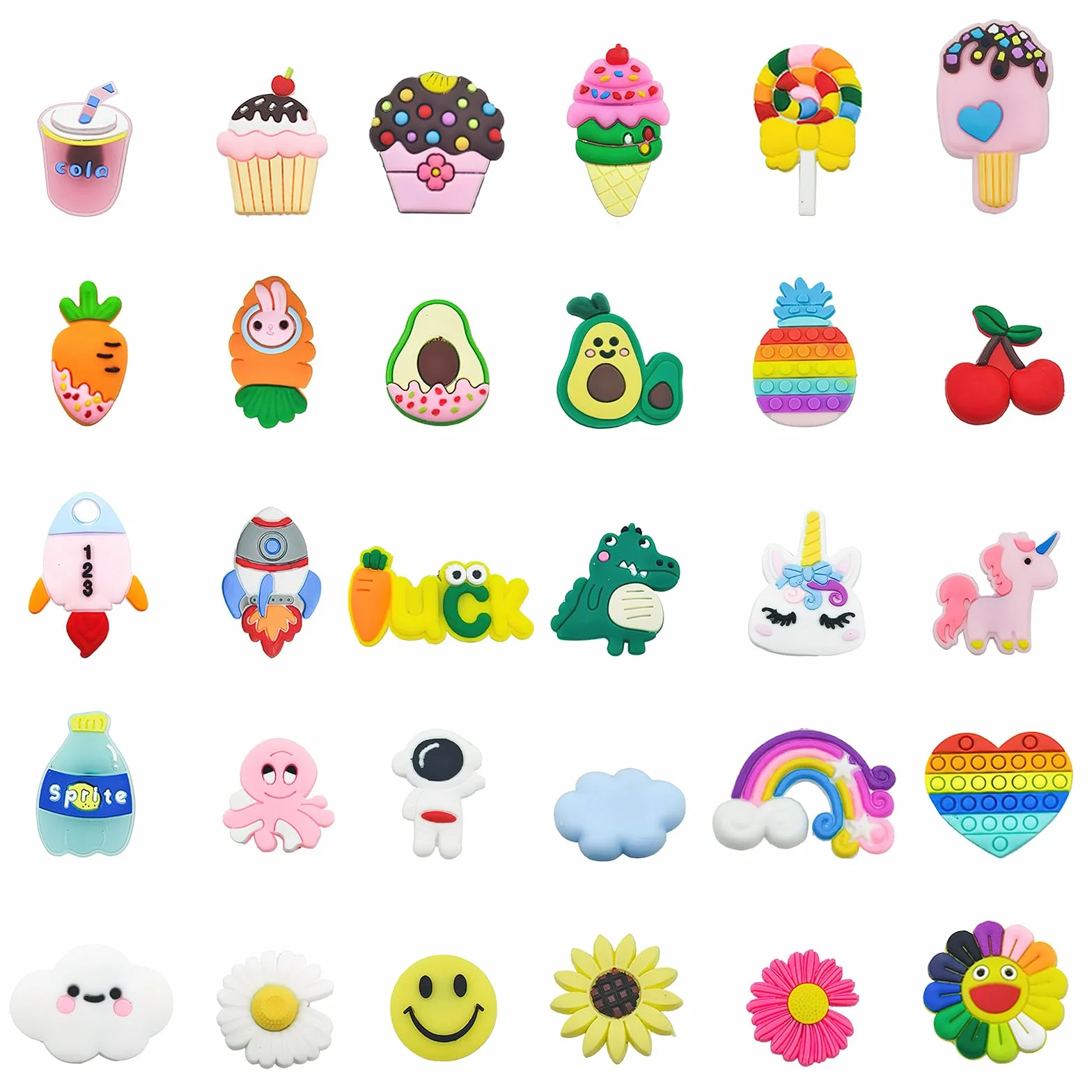 30 sztuk szpilek Crocs, broszek Crocs, ozdób z motywami z kreskówek, zdejmowanych zawieszek i szpilek, przywieszek do butów, szpilek do butów typu klapki, akcesoriów, imprez dla dzieci