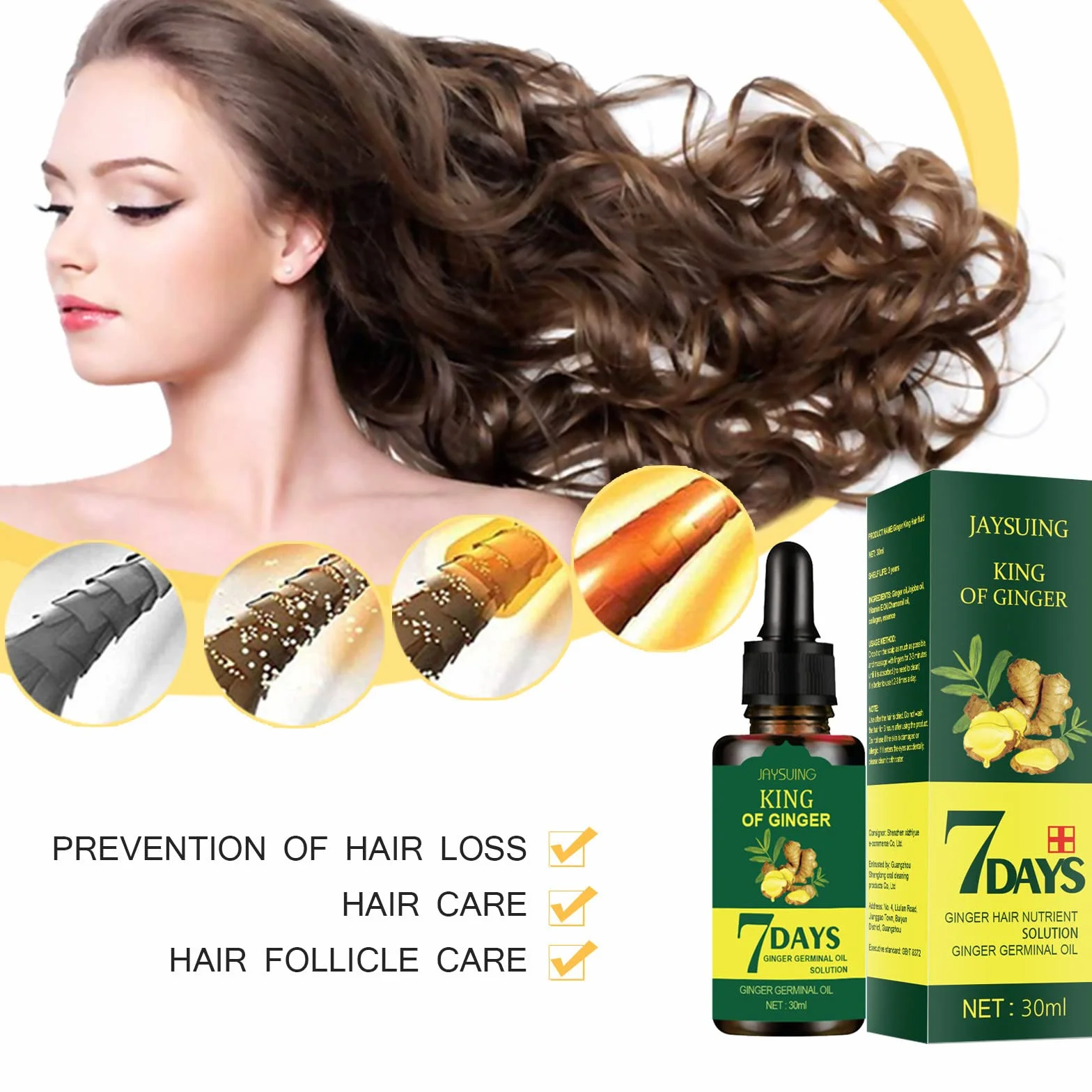 Serum na porost włosów z imbirem, Hair Growth Treatment dla kobiet i mężczyzn (2 sztuki)