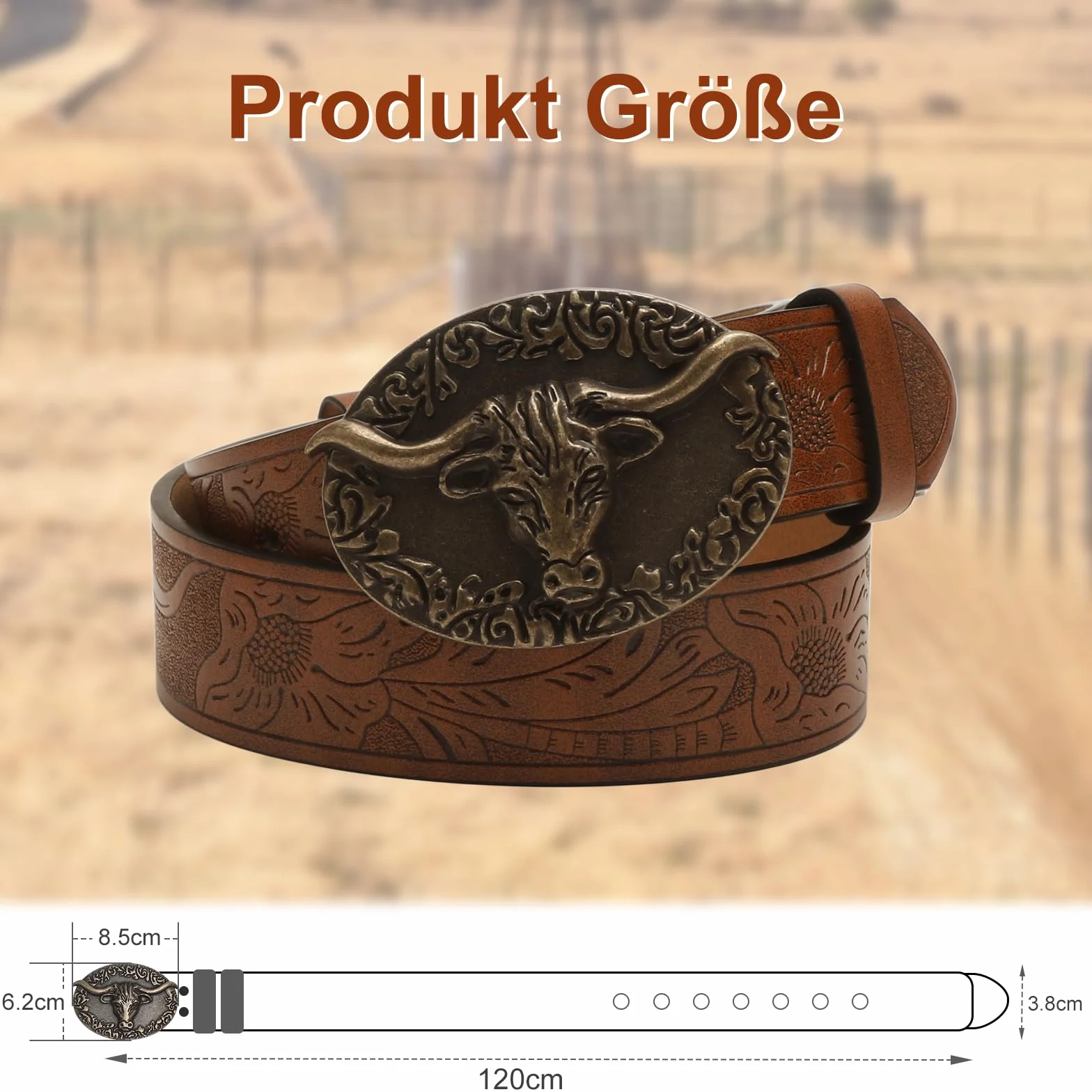 Pasek kowbojski męski z klapką - pasek western damskie kowbojskie z mosiądzową klamrą Longhorn Bull, kwiatowym wzór, brązowy, damskie w stylu country na jeansy, na co dzień, na imprezę, prezent