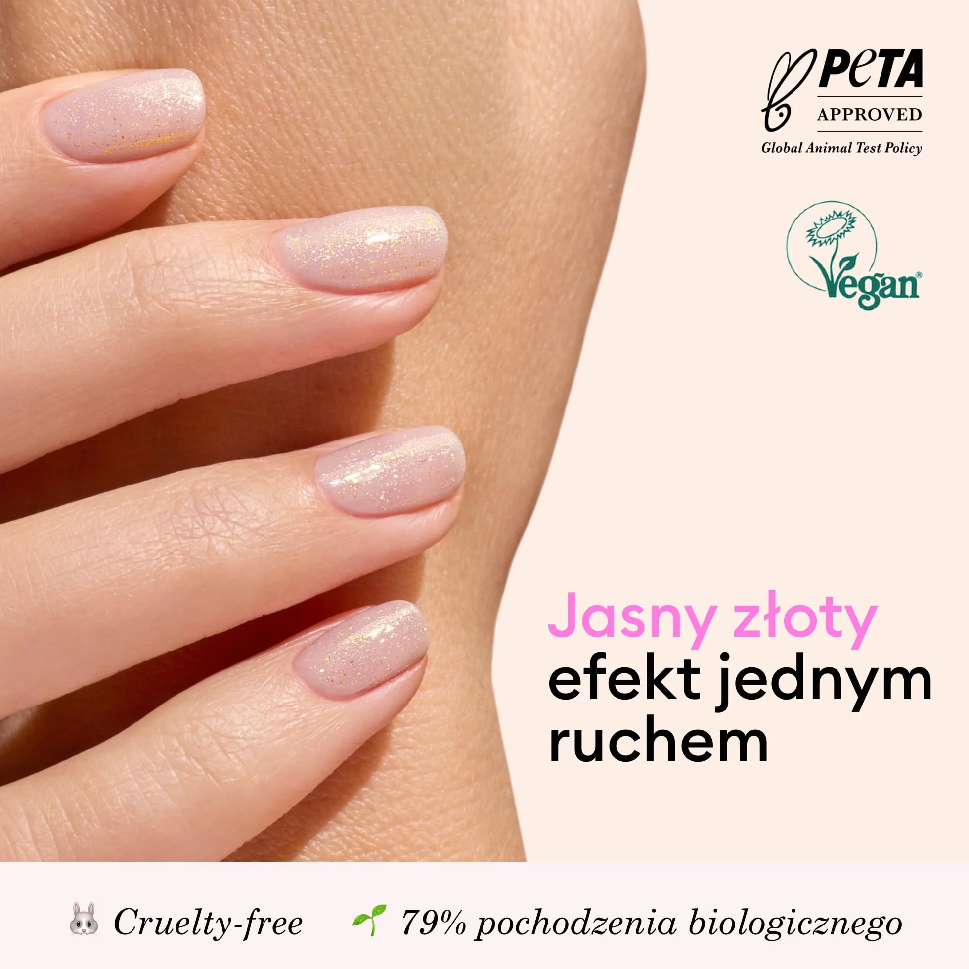 Manucurist - Green™ Złoty Brokatowy Top Coat - Lakier do Paznokci z Efektem Żelowym bez Lampy - Blask i Trwałość do 7 dni - 79,5% Składników Pochodzenia Naturalnego - 15 ml