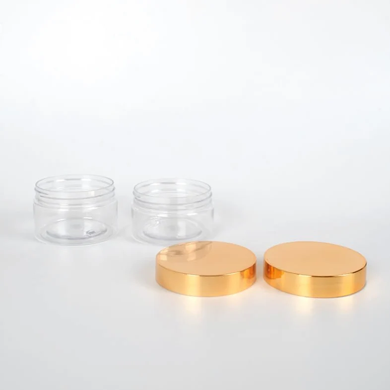 20 sztuk przezroczystych plastikowych słoików PET, 50–250 ml, puste pojemniki kosmetyczne ze złotymi pokrywkami, balsam, pielęgnacja skóry, doniczki do wielokrotnego napełniania (150 ml, 71 x 59 mm)