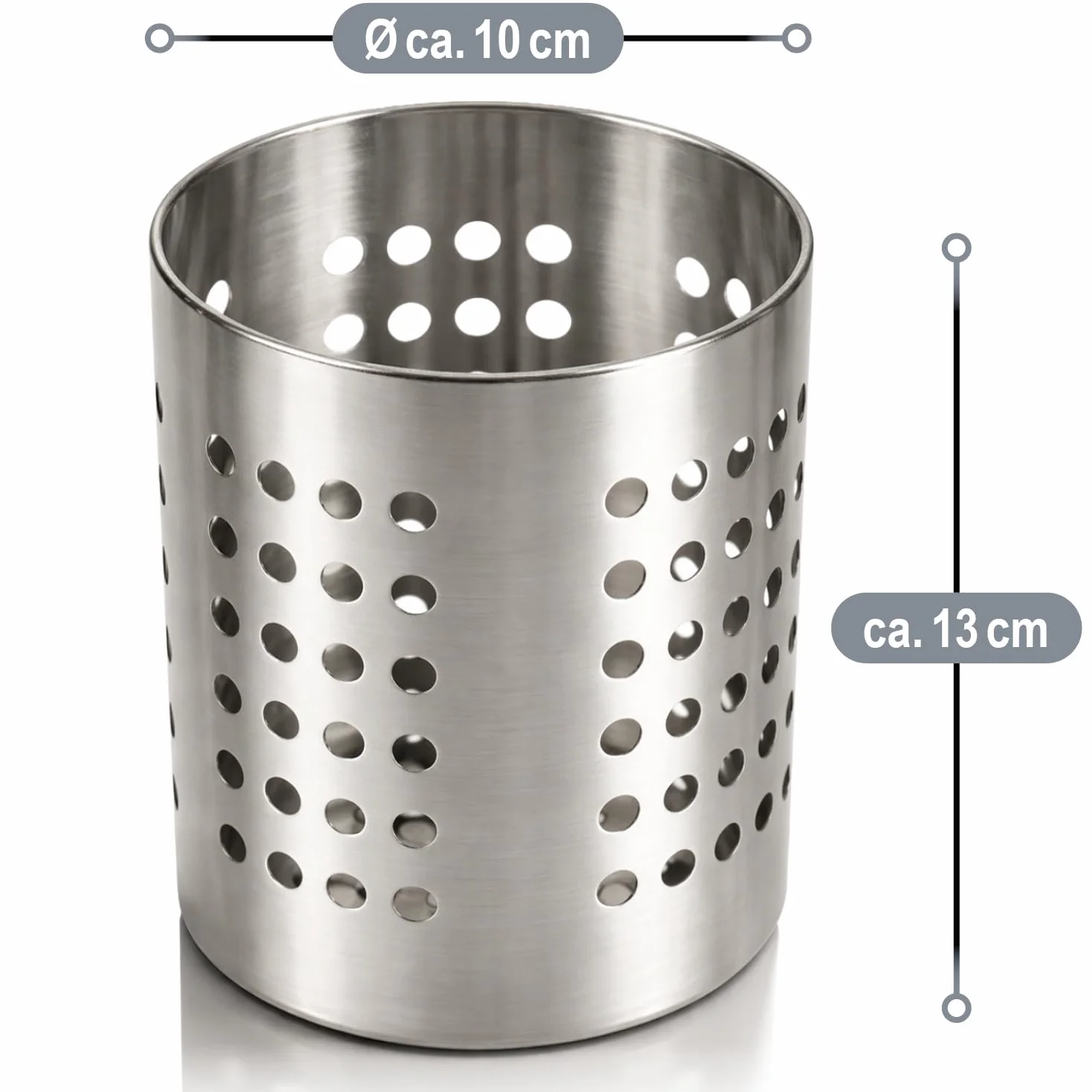 COM-FOUR® Ociekacz na sztucce, stojak na przybory kuchenne, ociekacz na sztucce ze stali nierdzewnej Ø 10,0 cm (srebrny kolor)