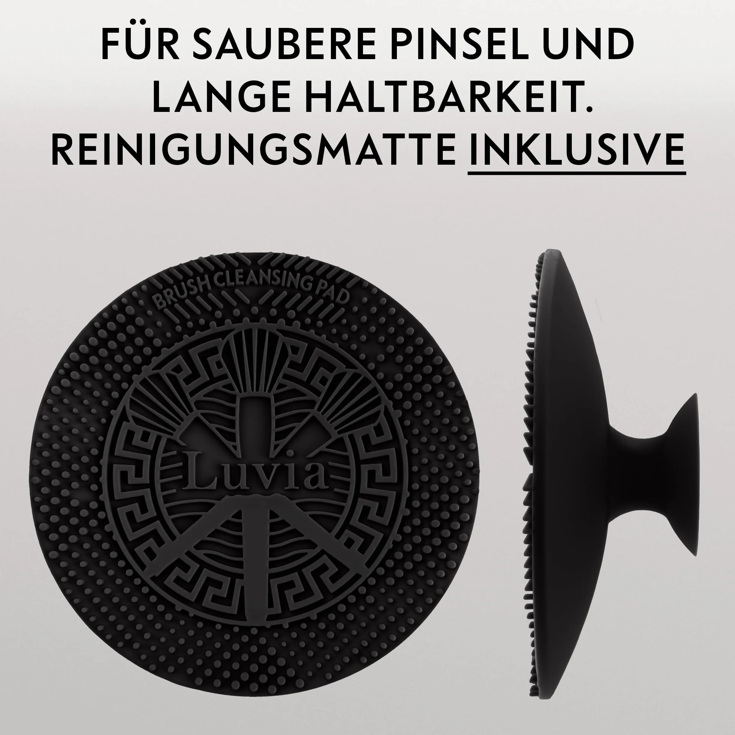 Zestaw pędzli do makijażu Luvia, Prime Vegan Pro - Black, 12 pędzli do makijażu, w tym pojemnik na pędzle, gąbka do blendowania i mata do czyszczenia pędzli kosmetycznych, w kolorze czarnym