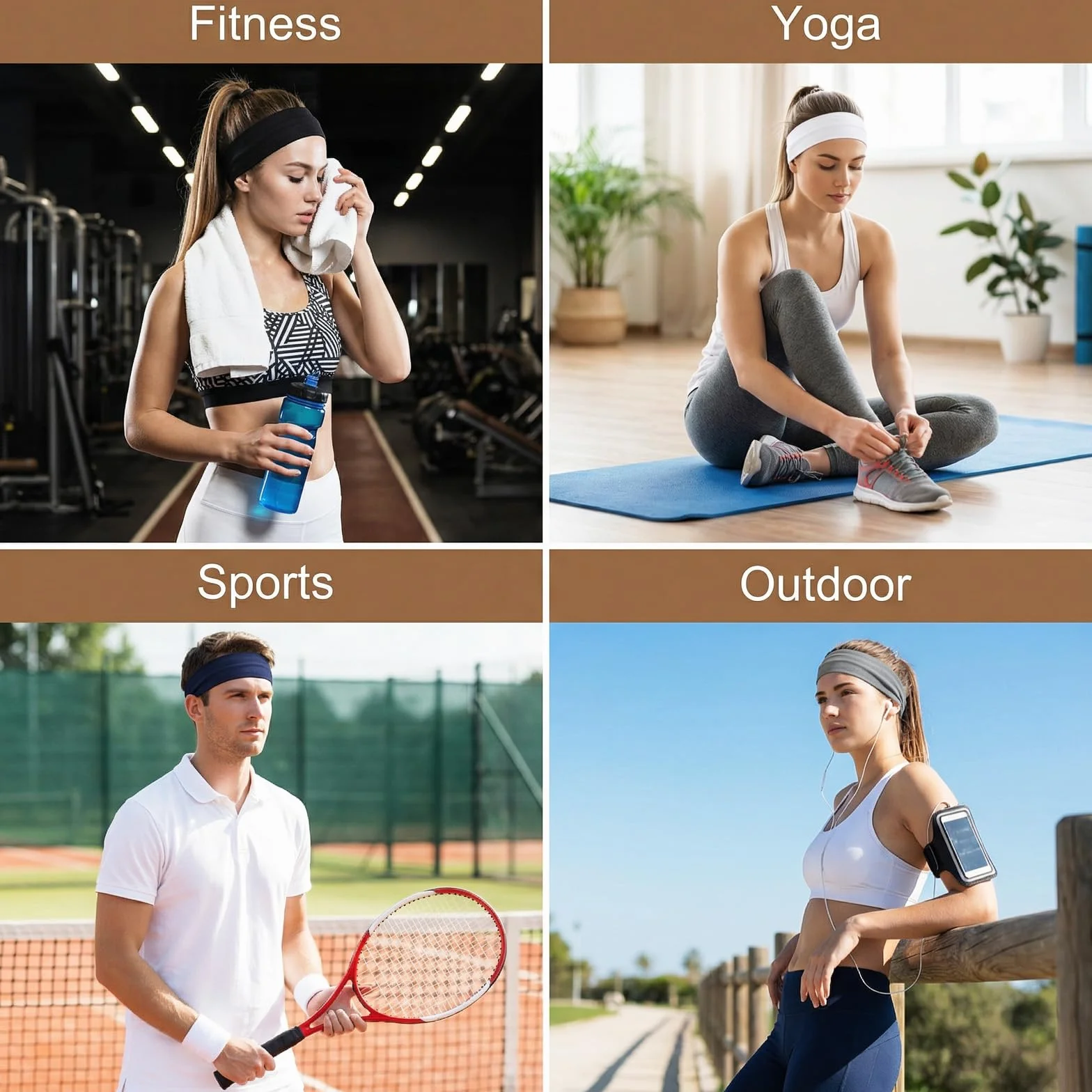 8 szt. sportowych opasek na głowę dla kobiet, szeroka, rozciągliwa, antypoślizgowa, elastyczna opaska do włosów, miękka tkanina, modna opaska na głowę, 4 kolory, gruba opaska na głowę