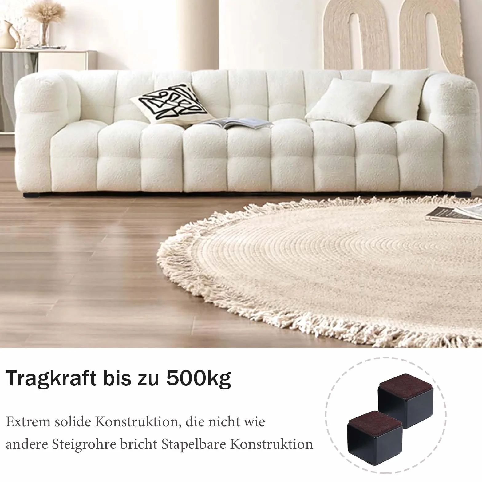 Podwyższenie meblowe ze stali węglowej, 4 sztuki, samoprzylepne podwyższenie mebli, podwyższanie stołu, średnica 6 cm, dodaje 3 cm wysokości do łóżka, szafy, kwadratu, kolor czarny