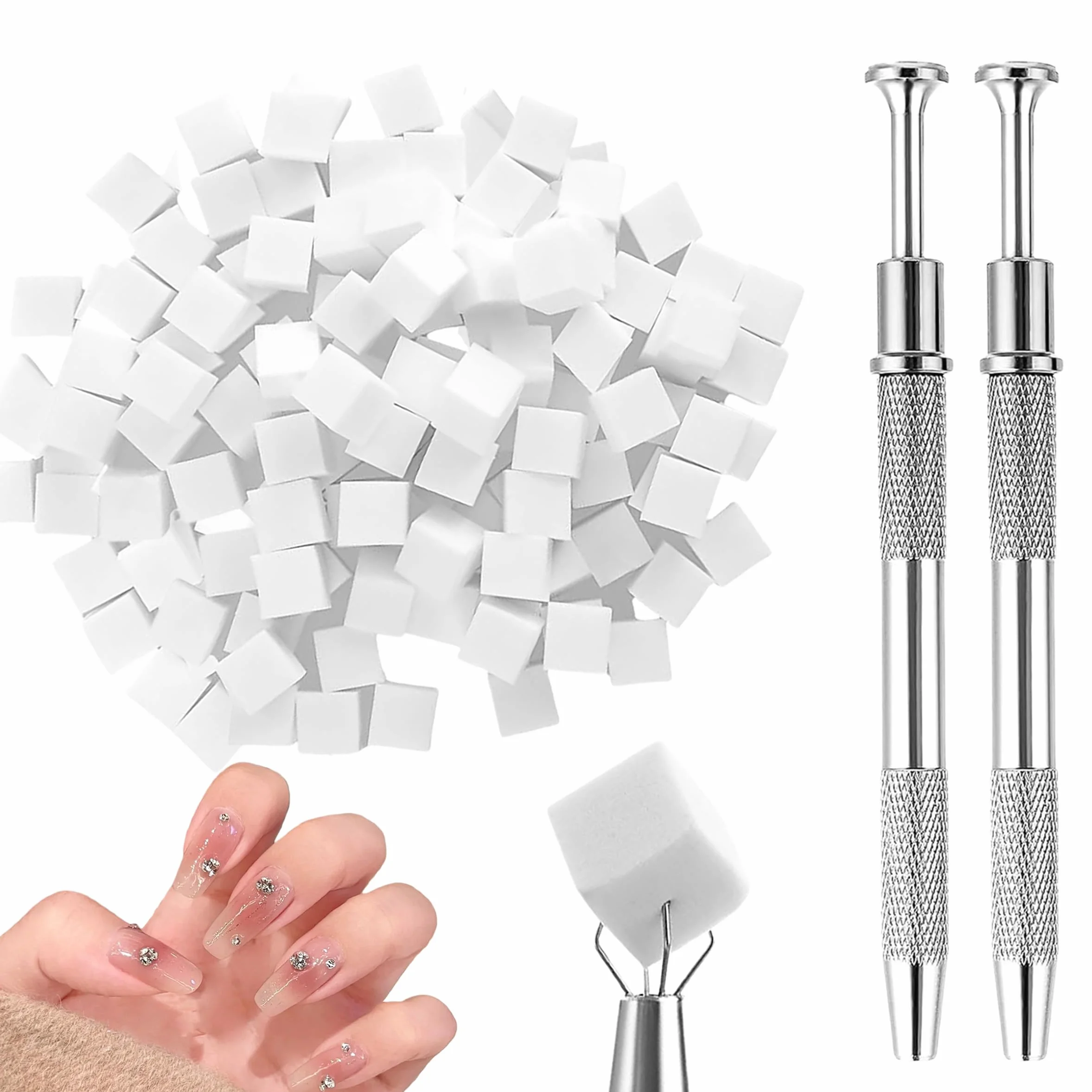 Zestaw 150 sztuk gąbek do zdobienia paznokci z 2 sztukami metalowych uchwytów, gąbką do paznokci, akcesoria do manicure, które mogą tworzyć różne wzory gradientowe do zdobienia paznokci