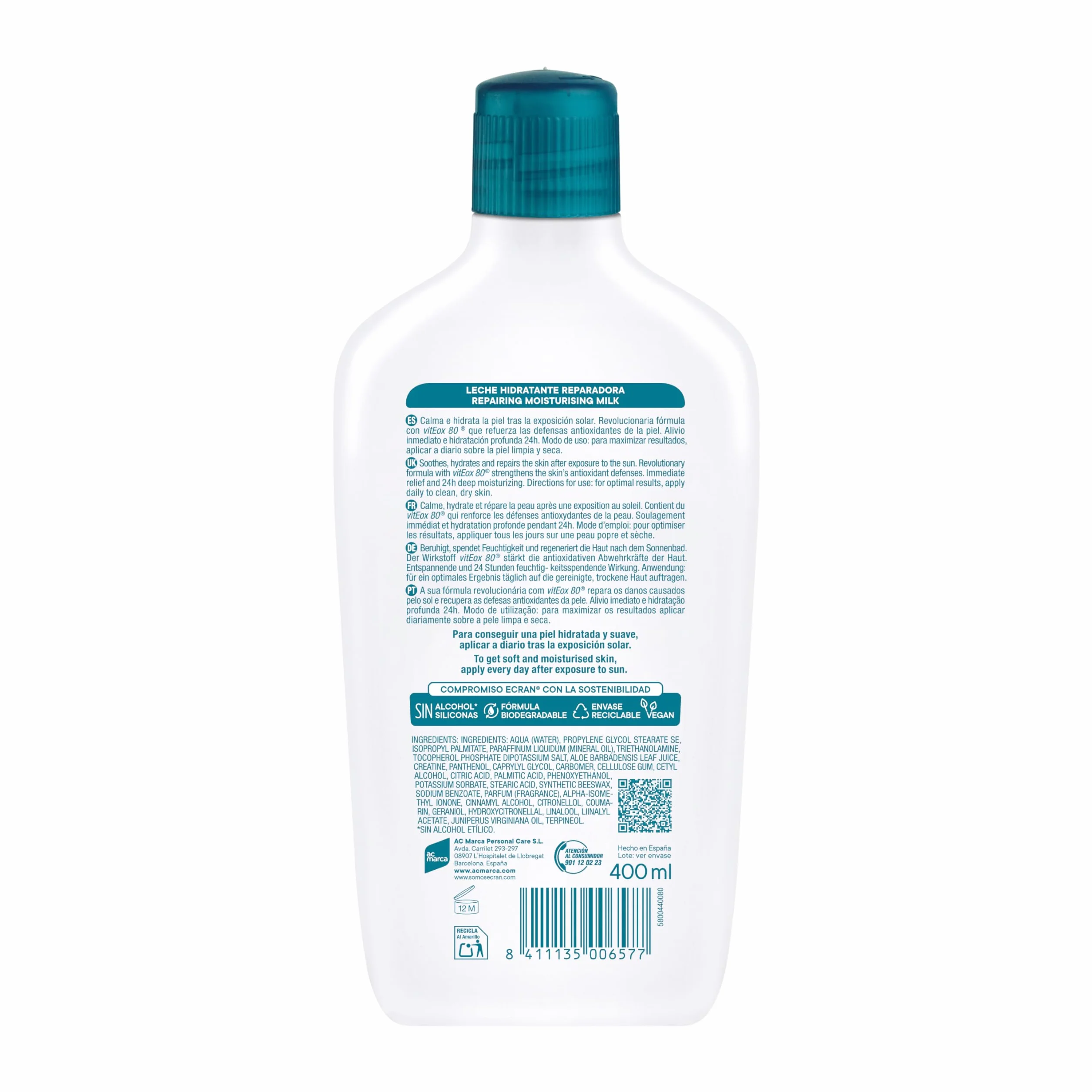 Ecran Aftersun Leche Post-solar Hidratante Y Reparadora - 400 ml, Blanco, Almond