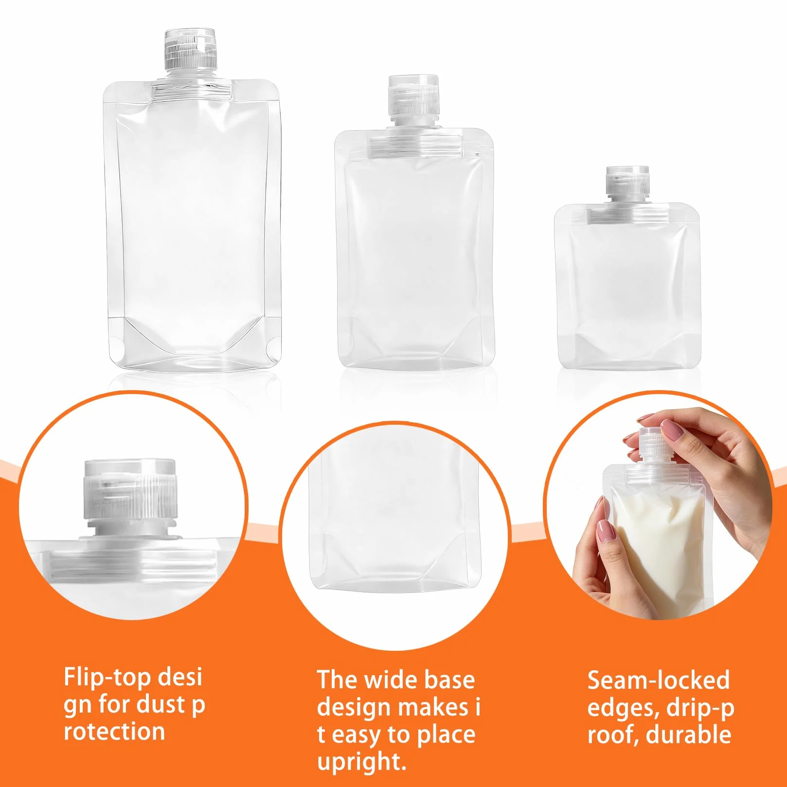 Zestaw 20 szt. saszetek na uzupełnianie żelu pod prysznic 30ml 50ml 100ml | przenośne butelki do szamponu żelu balsamu soków | z silikonowym lejkiem i etykietą na podróż