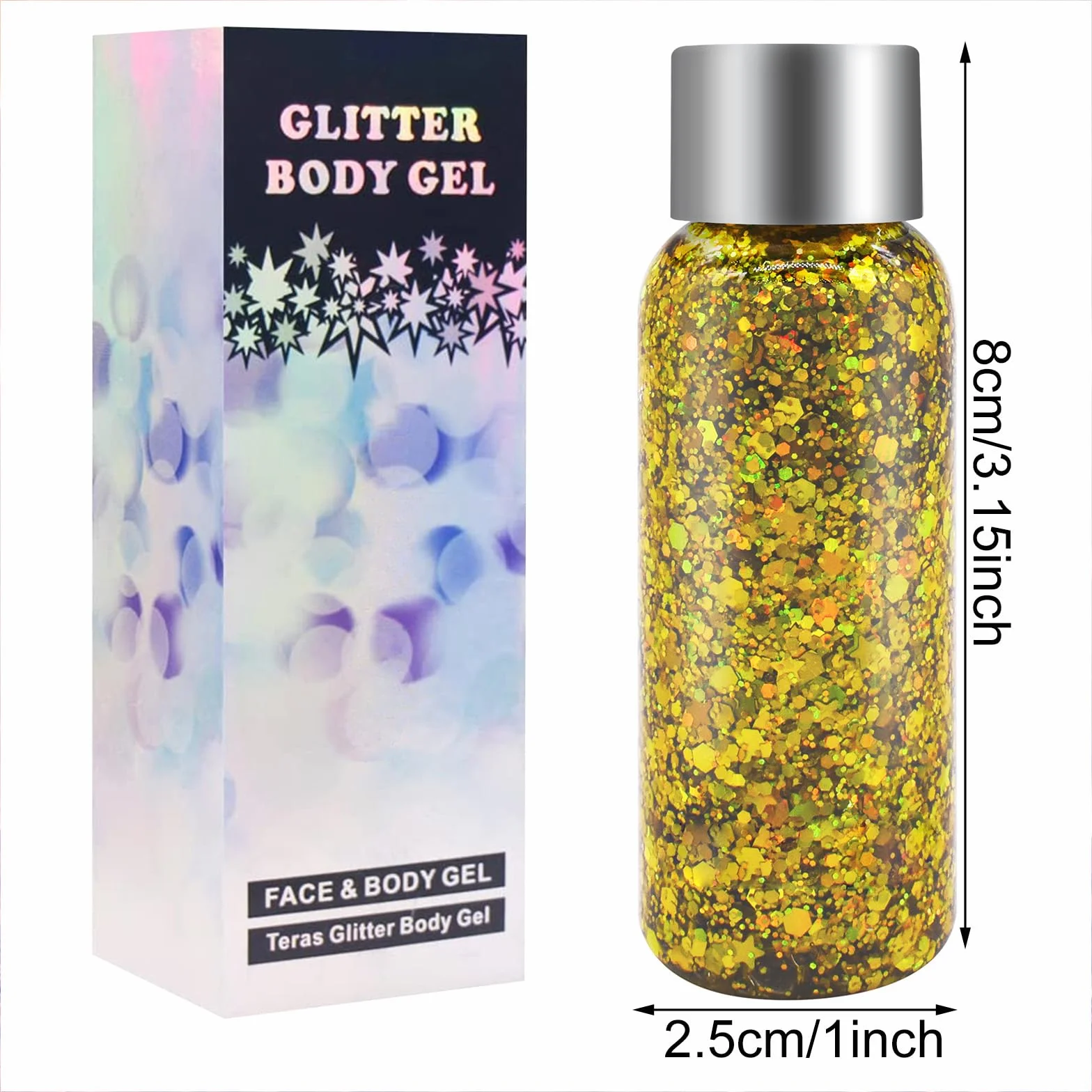 AOKITO Festiwal brokat do twarzy i ciała – 3 butelki żelu brokatowego do ciała z łyżeczkami, gruby brokat, na karnawał, festiwal, maskaradę i imprezę