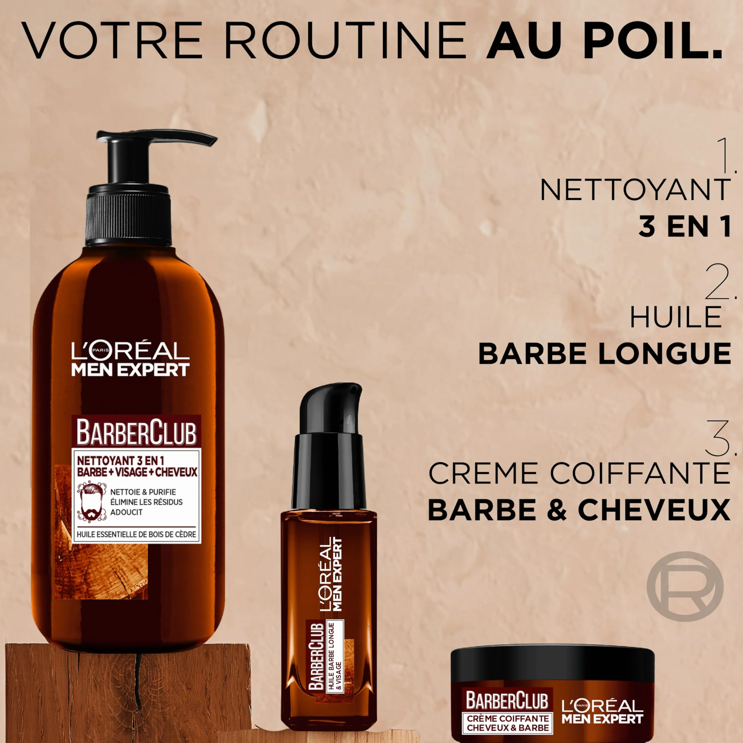 L'Oréal Paris Men Expert BarberClub - kosmetyczka z brodą + twarz + włosy dla mężczyzn - środek czyszczący 3 w 1 + olejek do brody + krem do stylizacji, zestaw 3 produktów