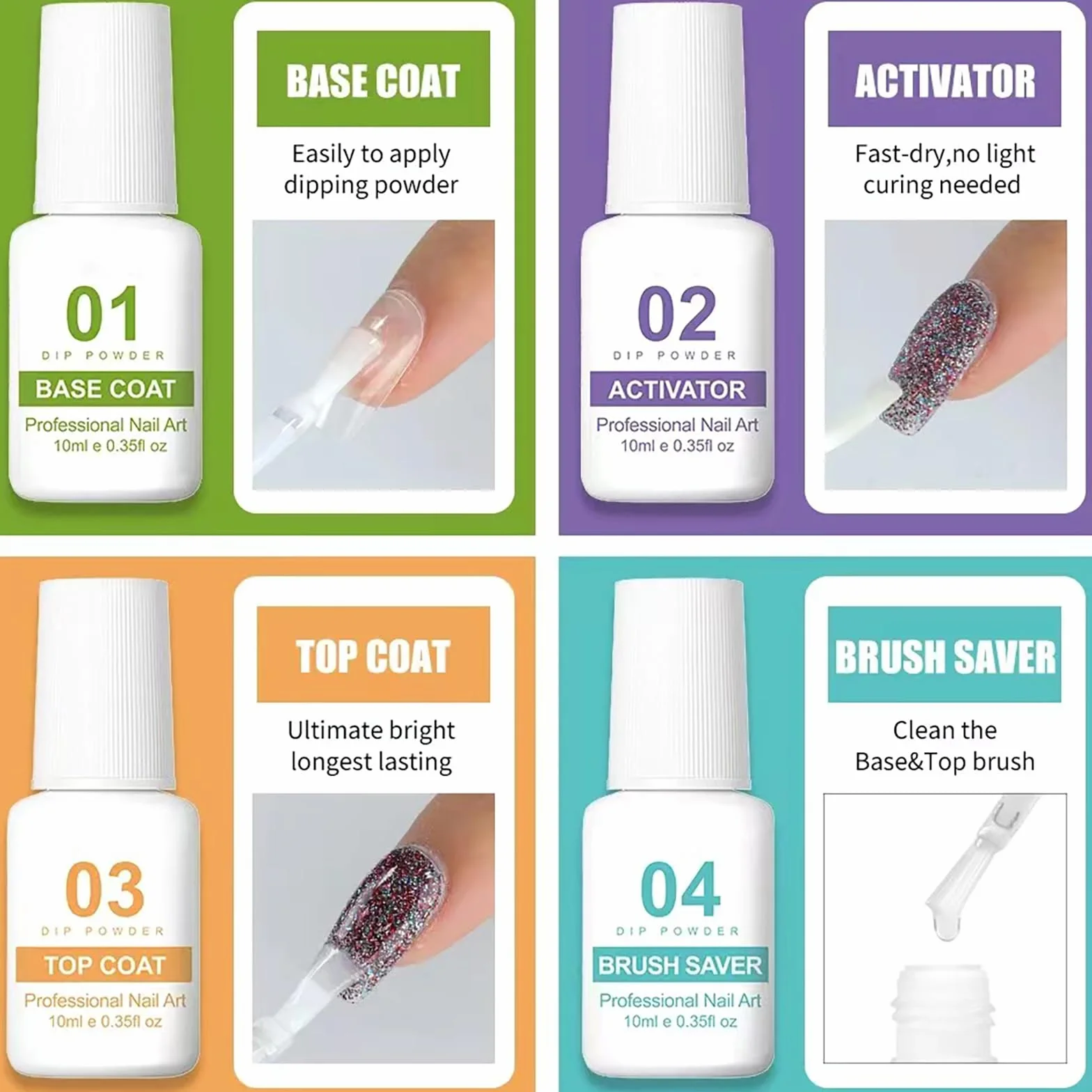 Zestaw startowy do paznokci w proszku do dippingu, zestaw startowy do manicure w 8 kolorach, podkład bazowy, aktywator, system do manicure, zestaw do manicure DIY (zestaw 02)