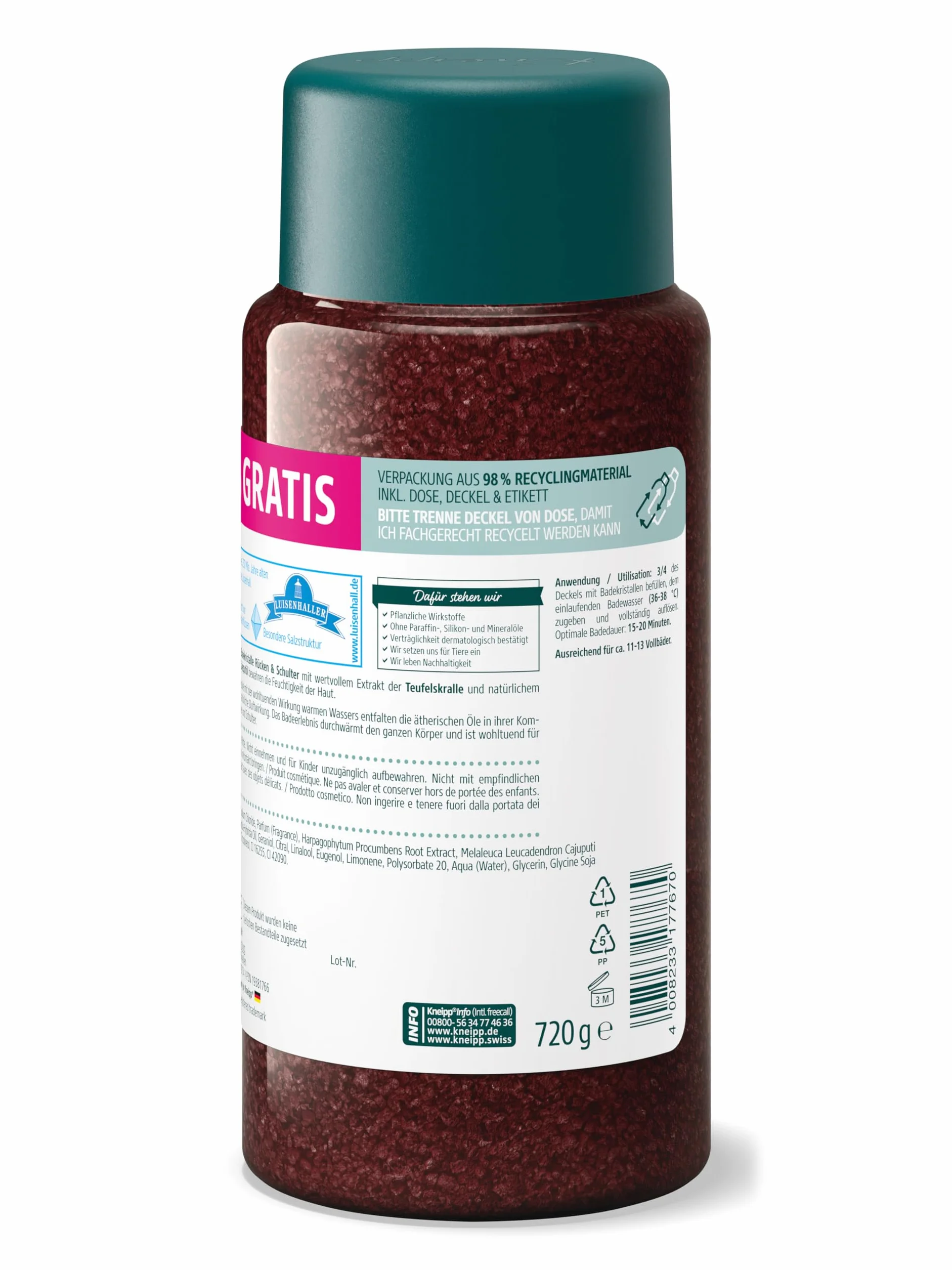 Kneipp Kryształy kąpielowe na plecy i ramiona + 20% gratis – z cennym ekstraktem z diabelskiego pazura – kojące, ogrzewające, relaksujące – 720 g